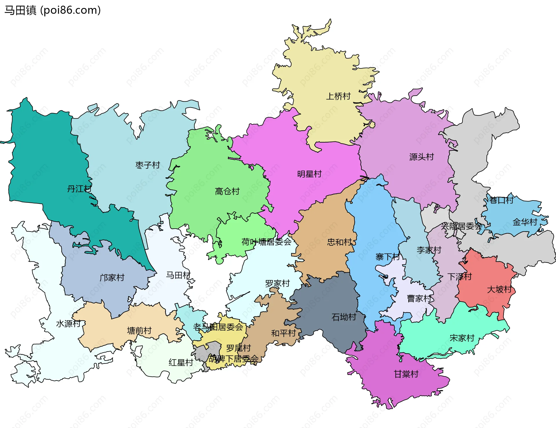 马田镇边界地图(五级行政区划)