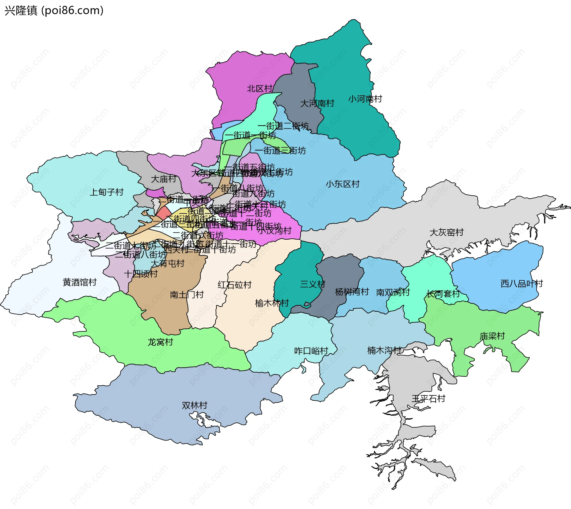 兴隆镇边界地图(五级行政区划)
