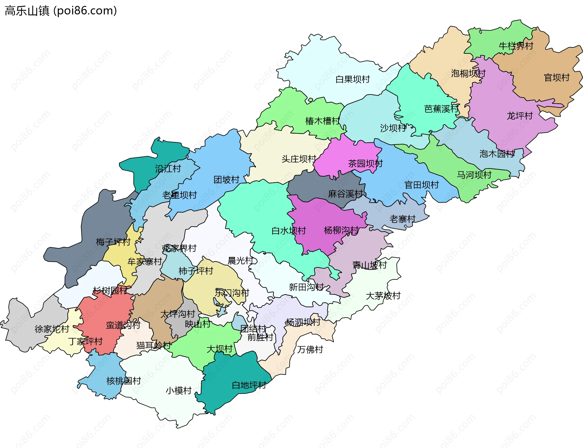 高乐山镇边界地图(五级行政区划)