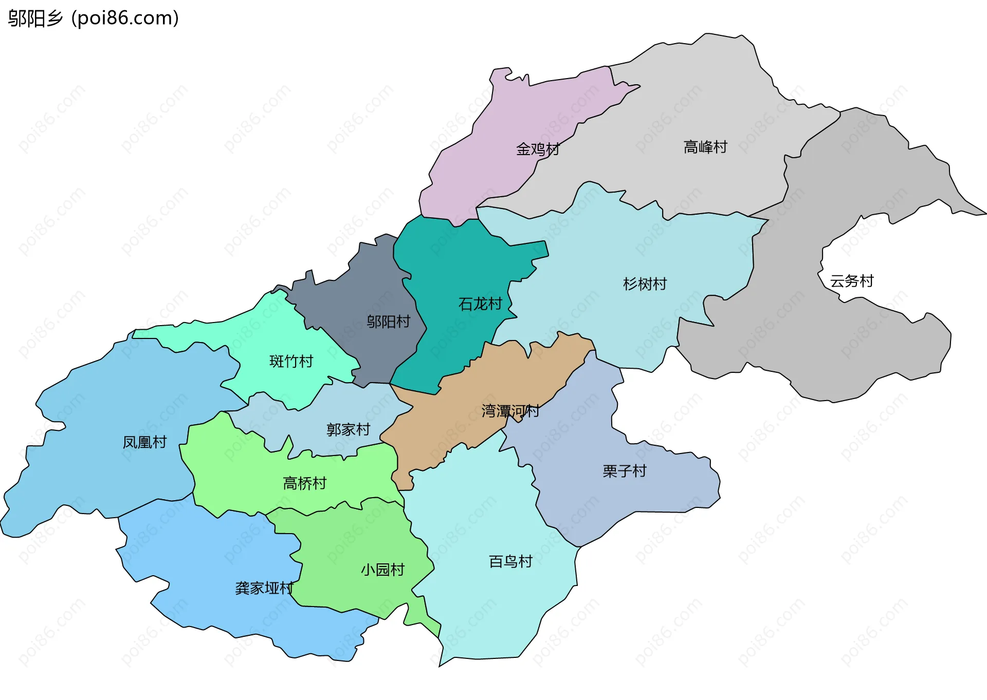 邬阳乡边界地图(五级行政区划)