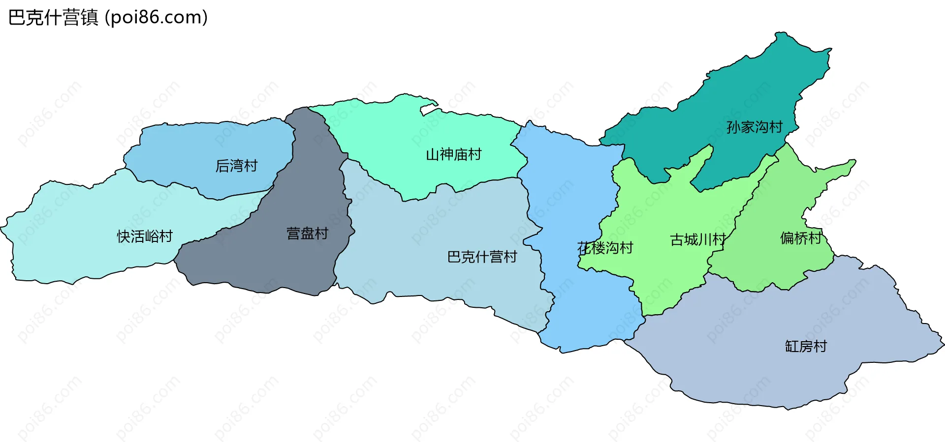 巴克什营镇边界地图(五级行政区划)