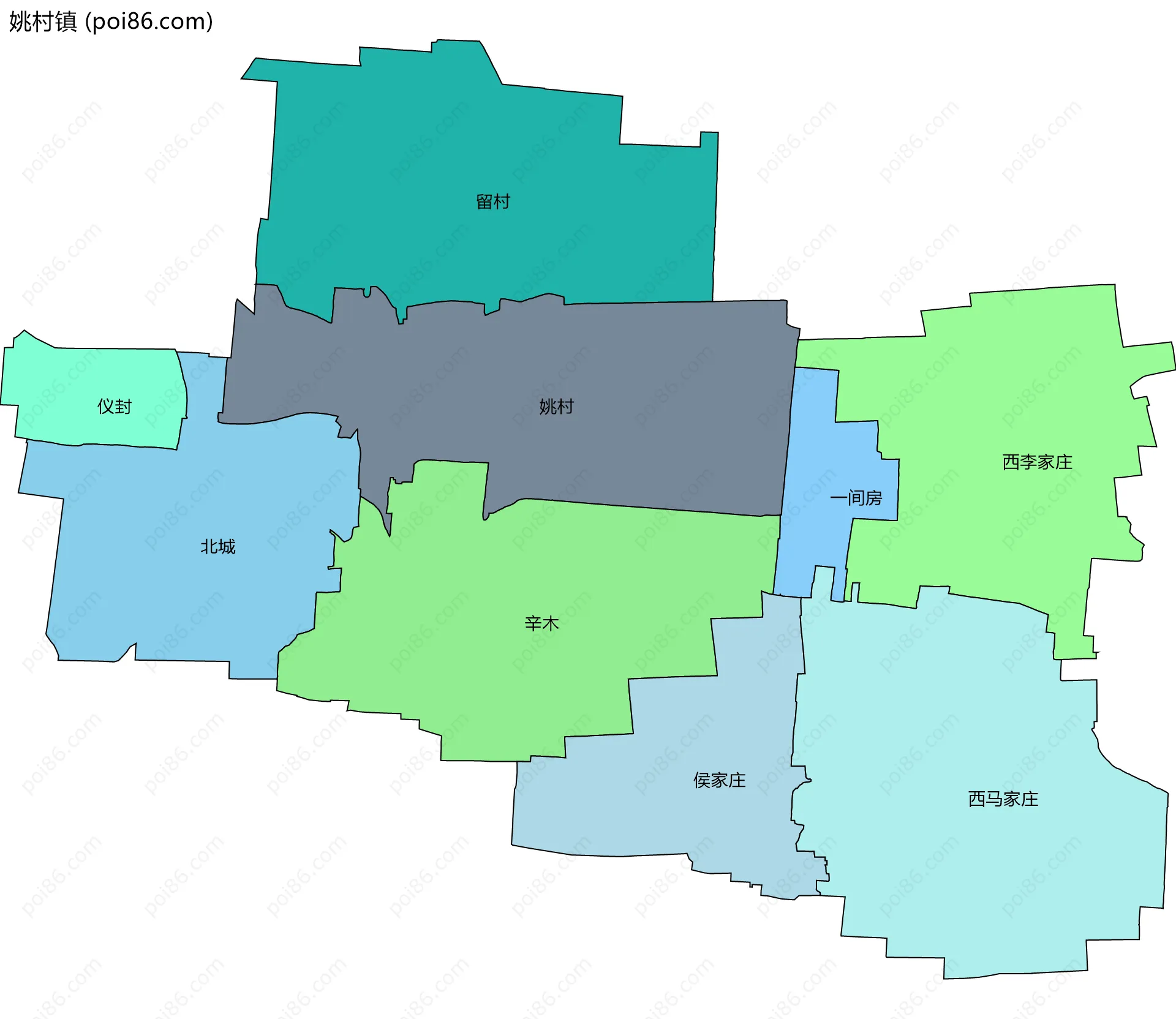姚村镇边界地图(五级行政区划)