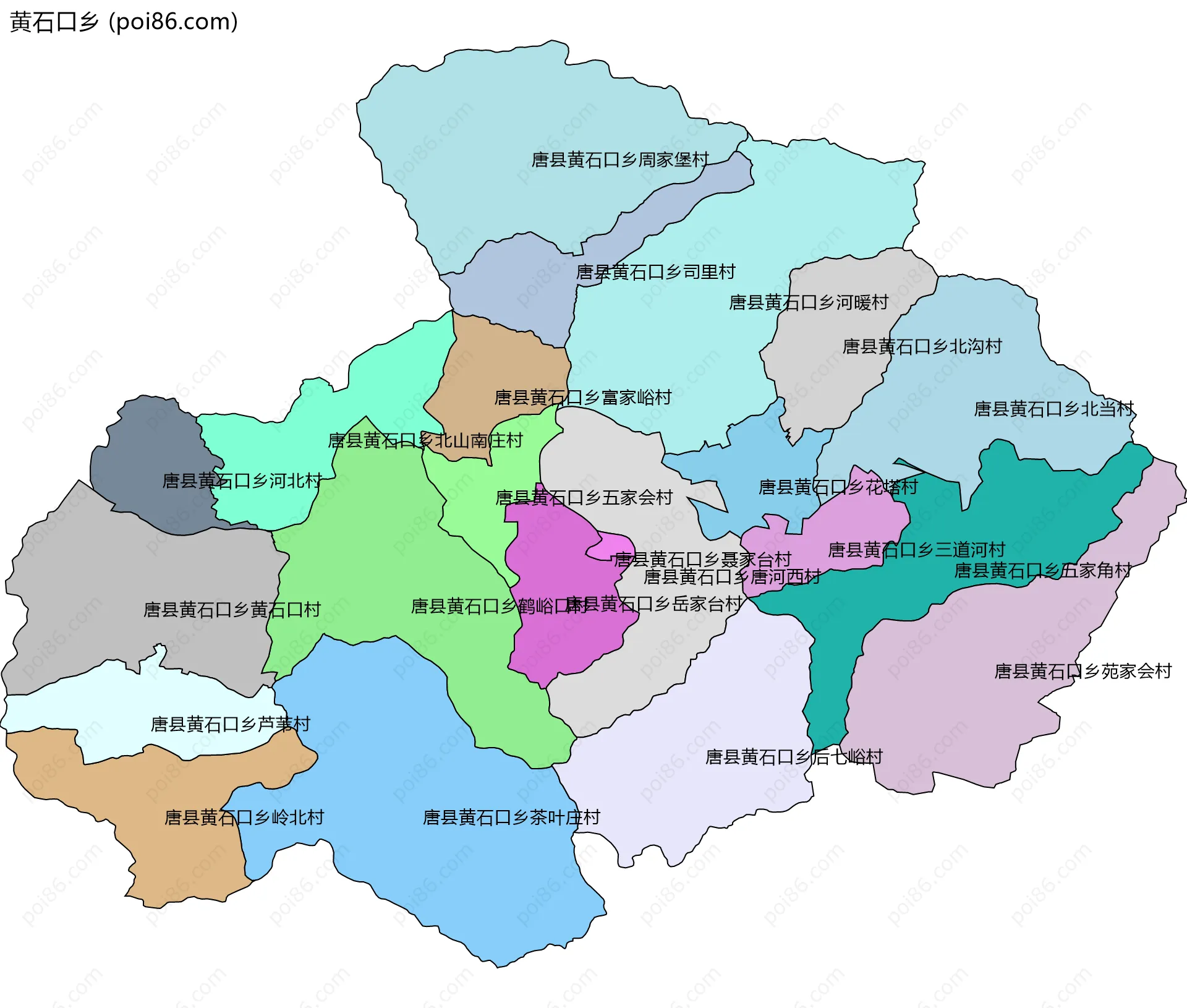 黄石口乡边界地图(五级行政区划)