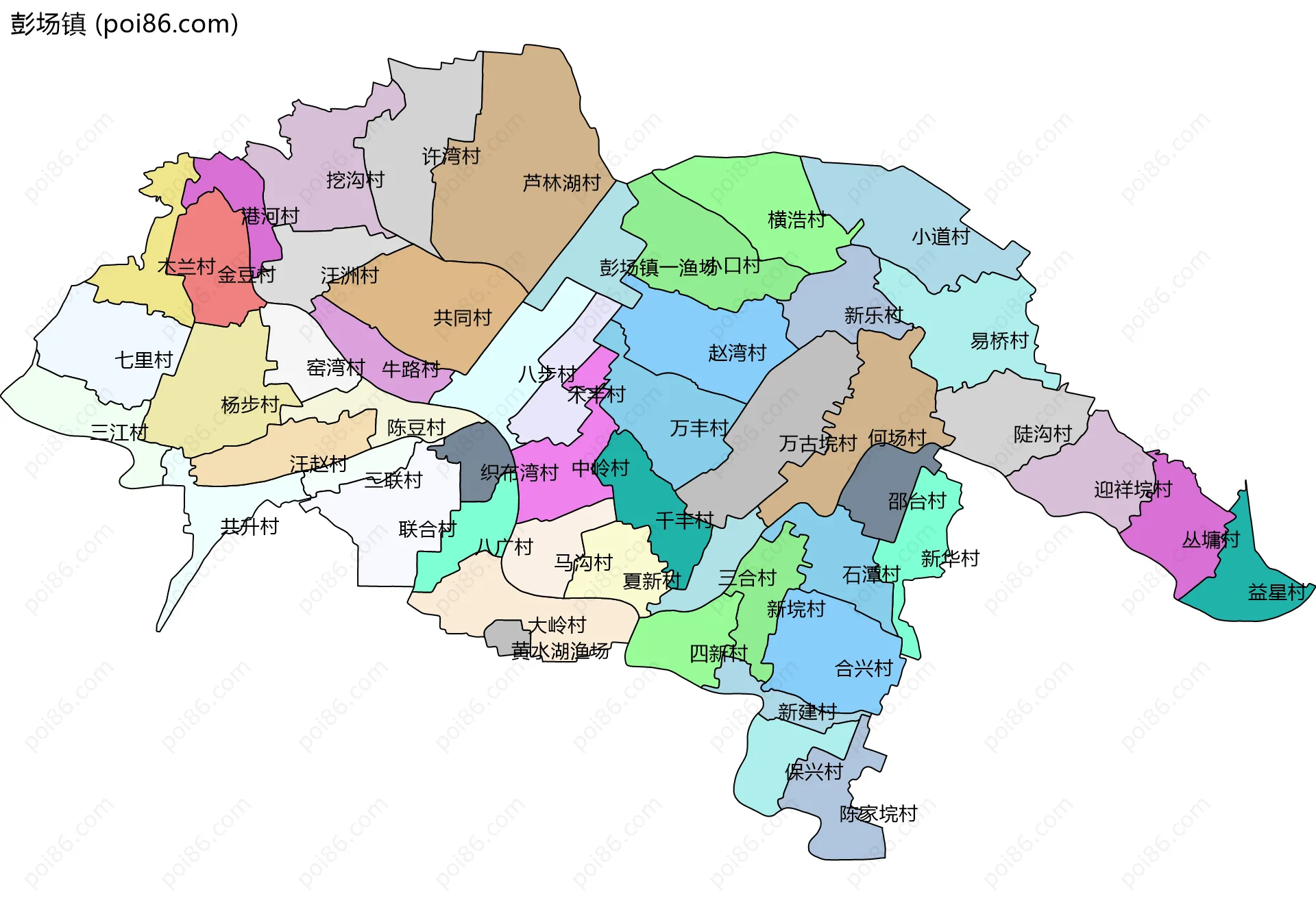 彭场镇边界地图(五级行政区划)