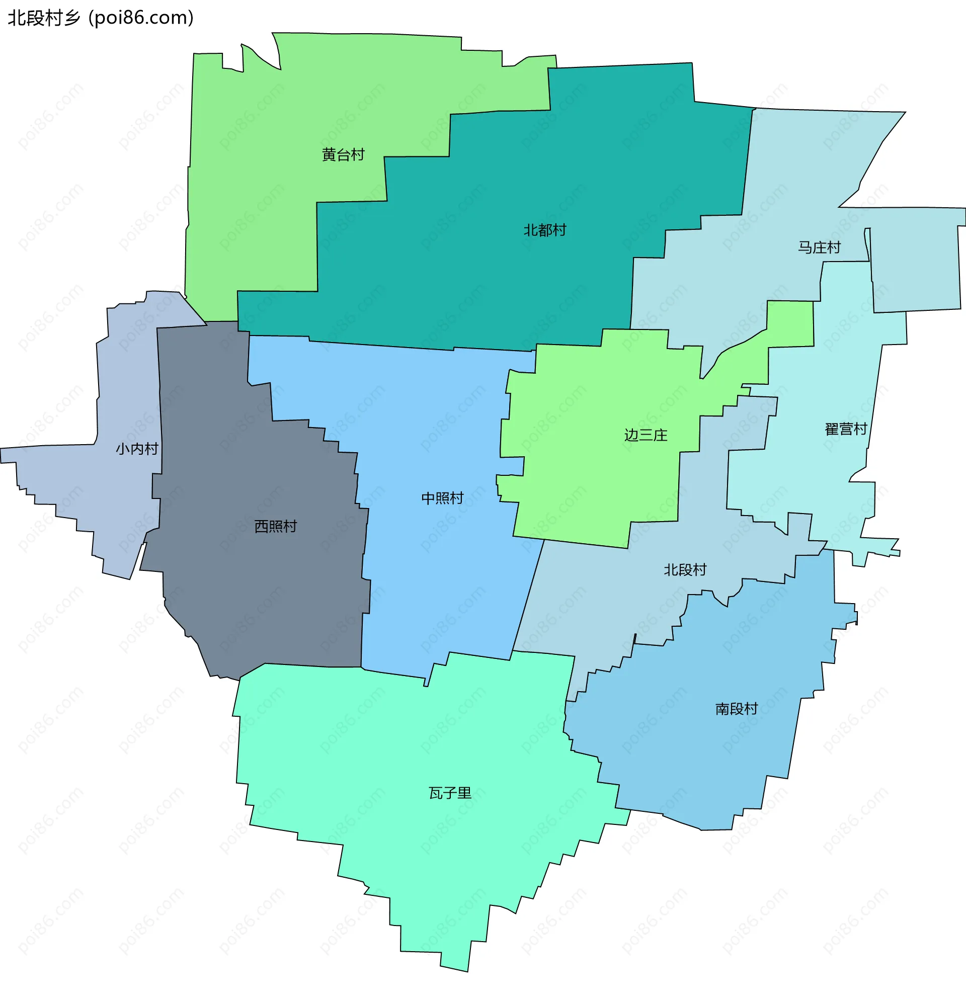 北段村乡边界地图(五级行政区划)