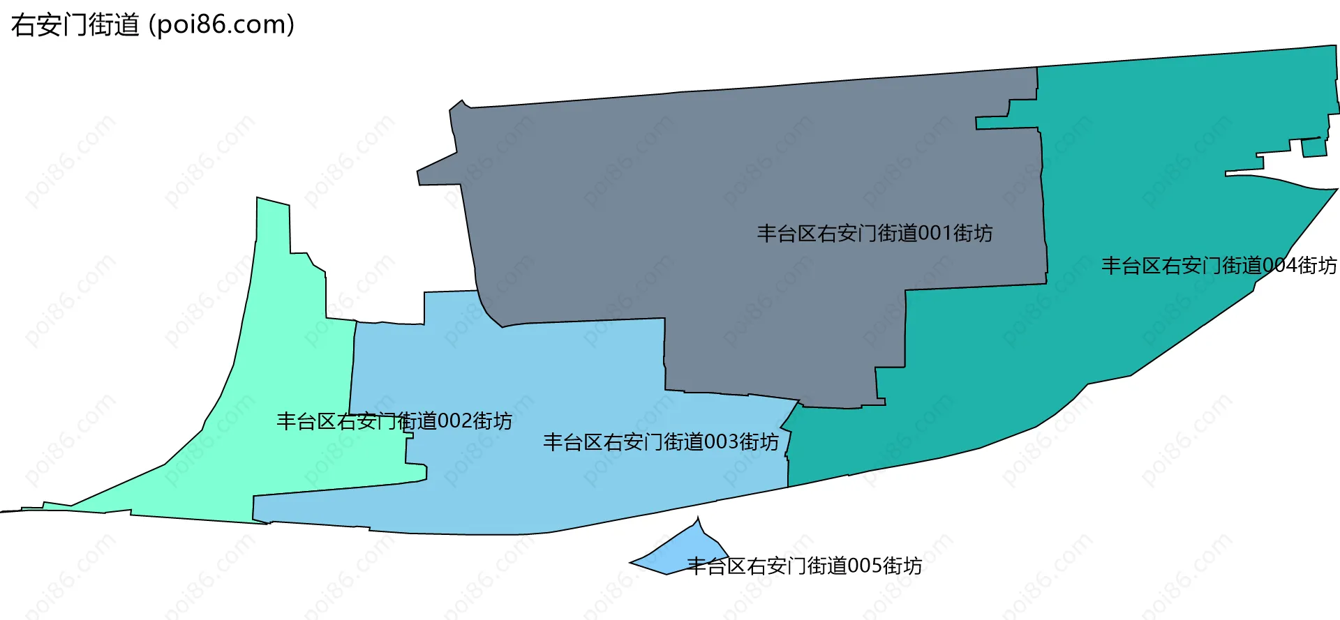 右安门街道边界地图(五级行政区划)
