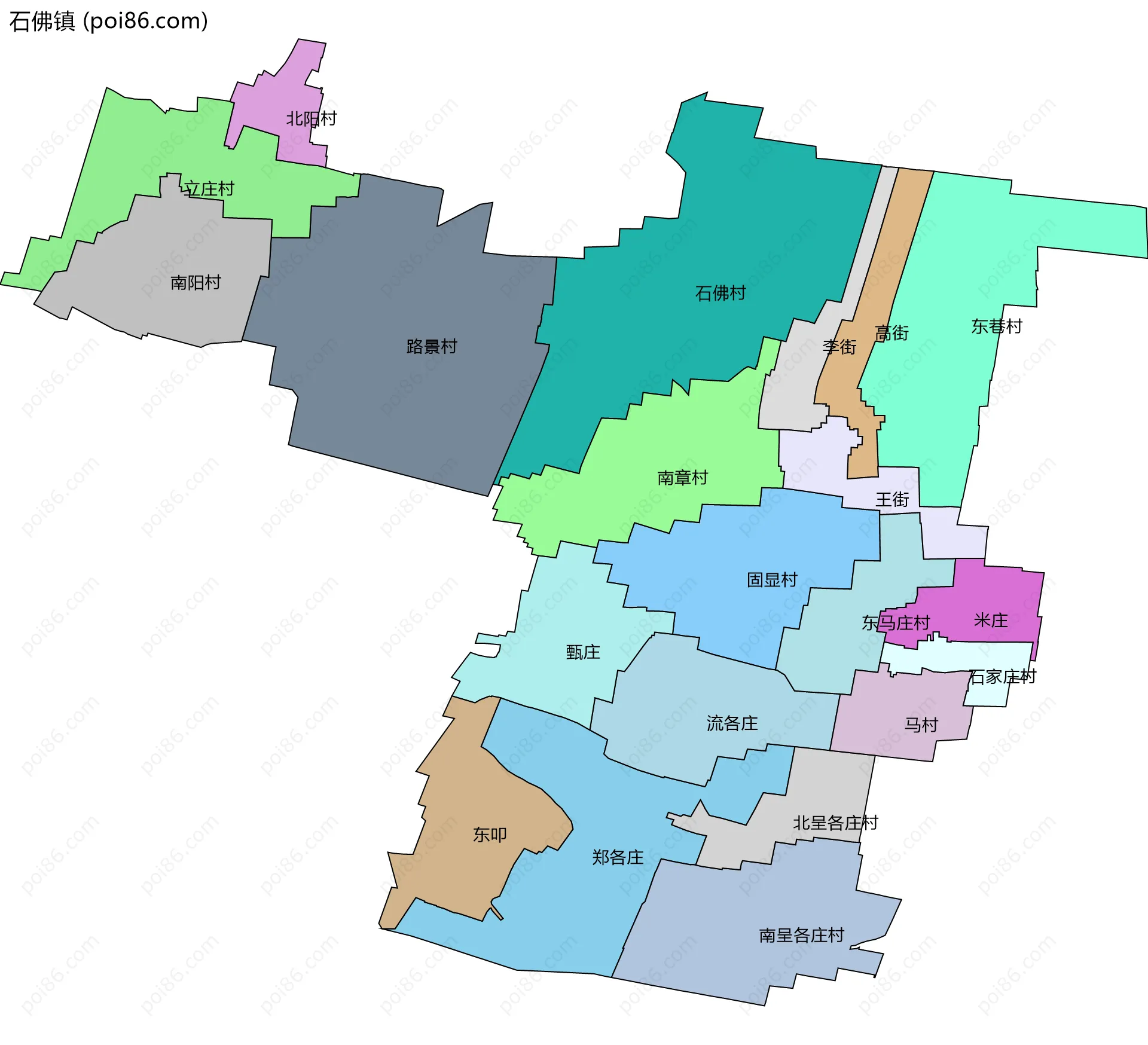 石佛镇边界地图(五级行政区划)