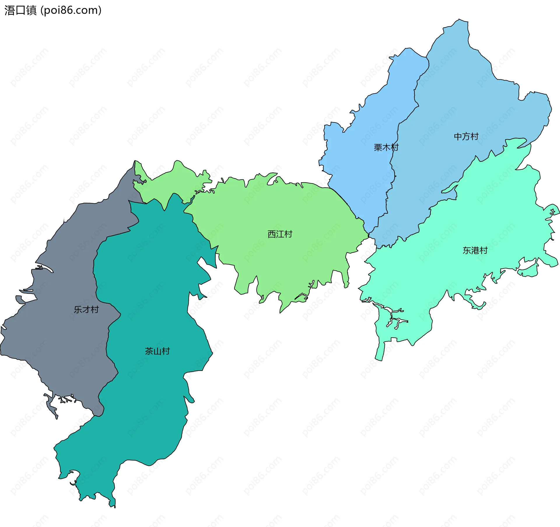 浯口镇边界地图(五级行政区划)