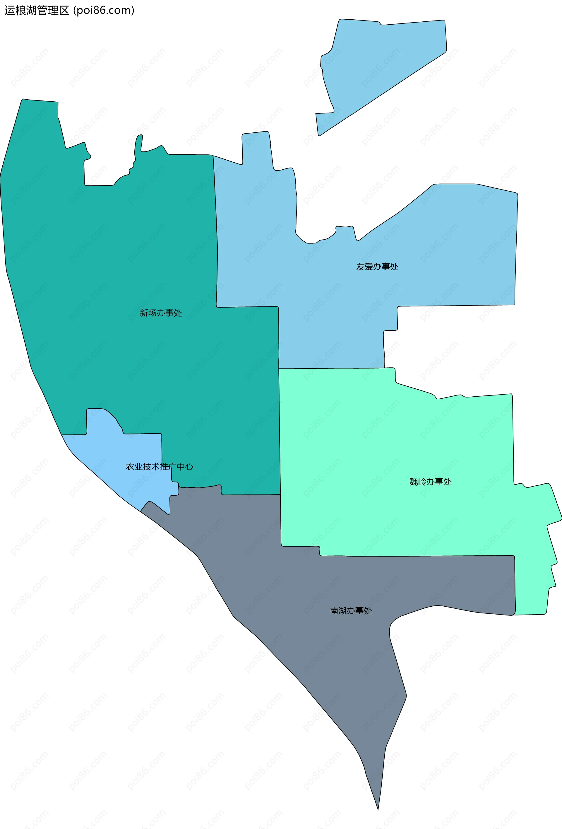 运粮湖管理区边界地图(五级行政区划)