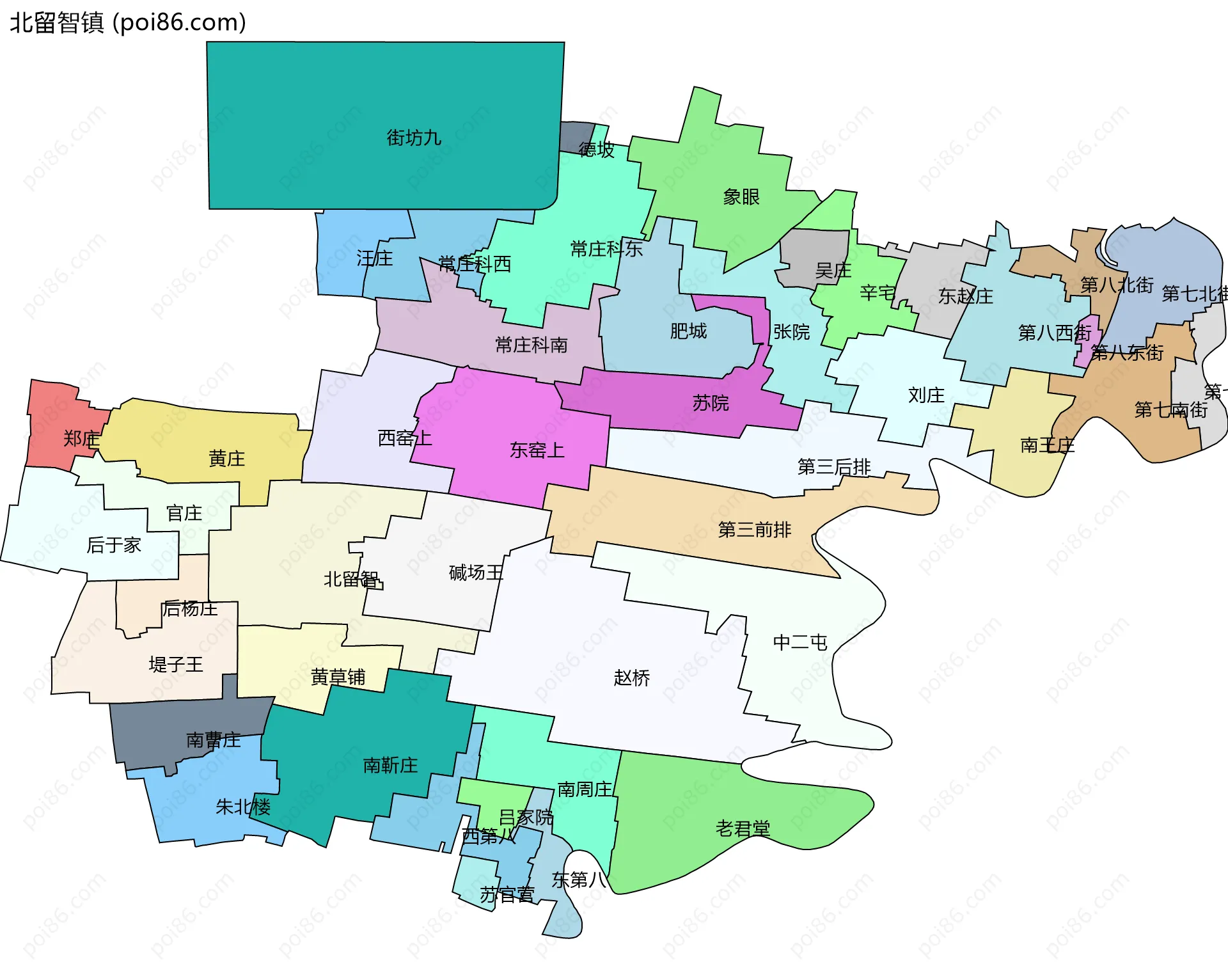 北留智镇边界地图(五级行政区划)