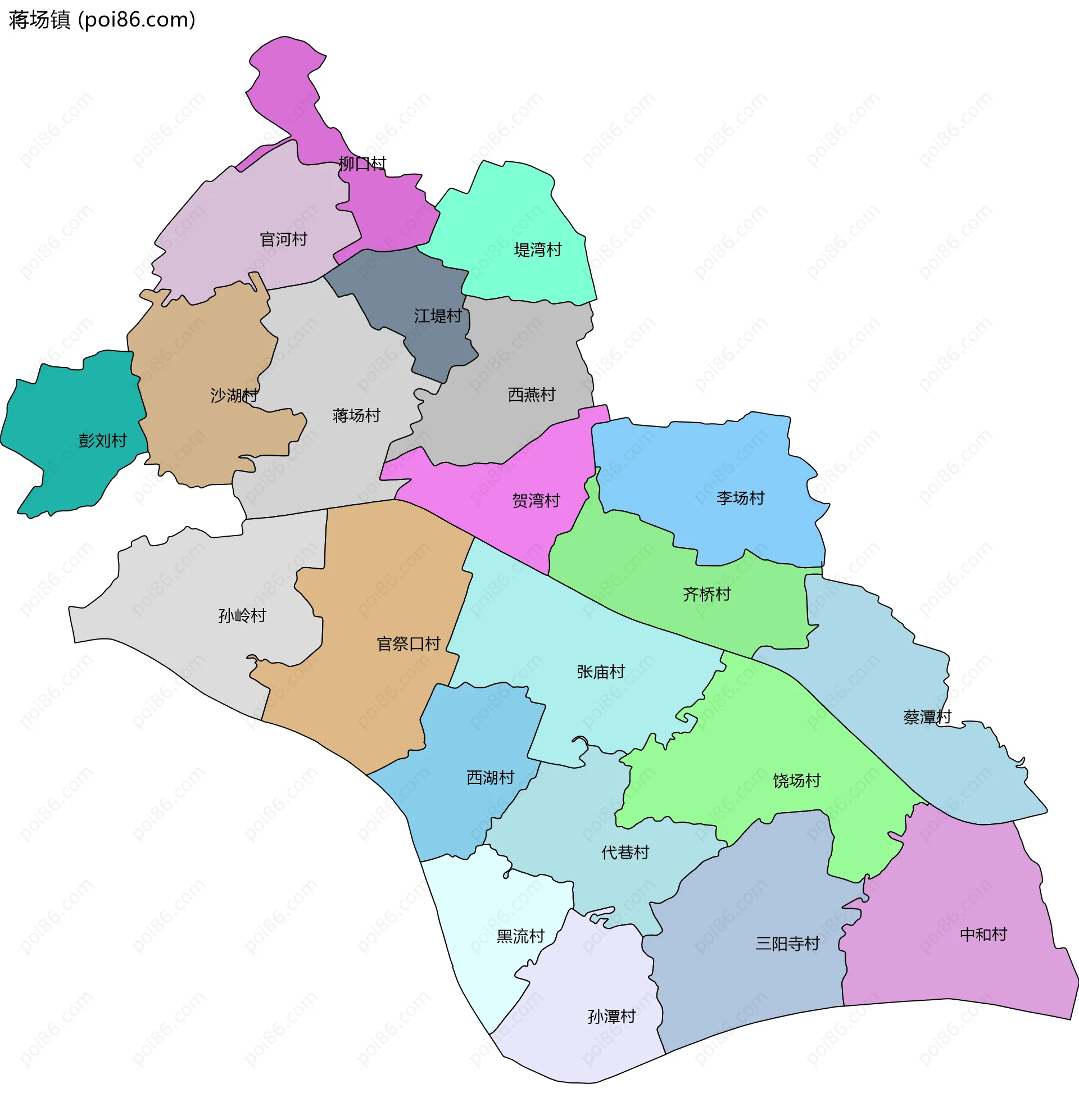 蒋场镇边界地图(五级行政区划)