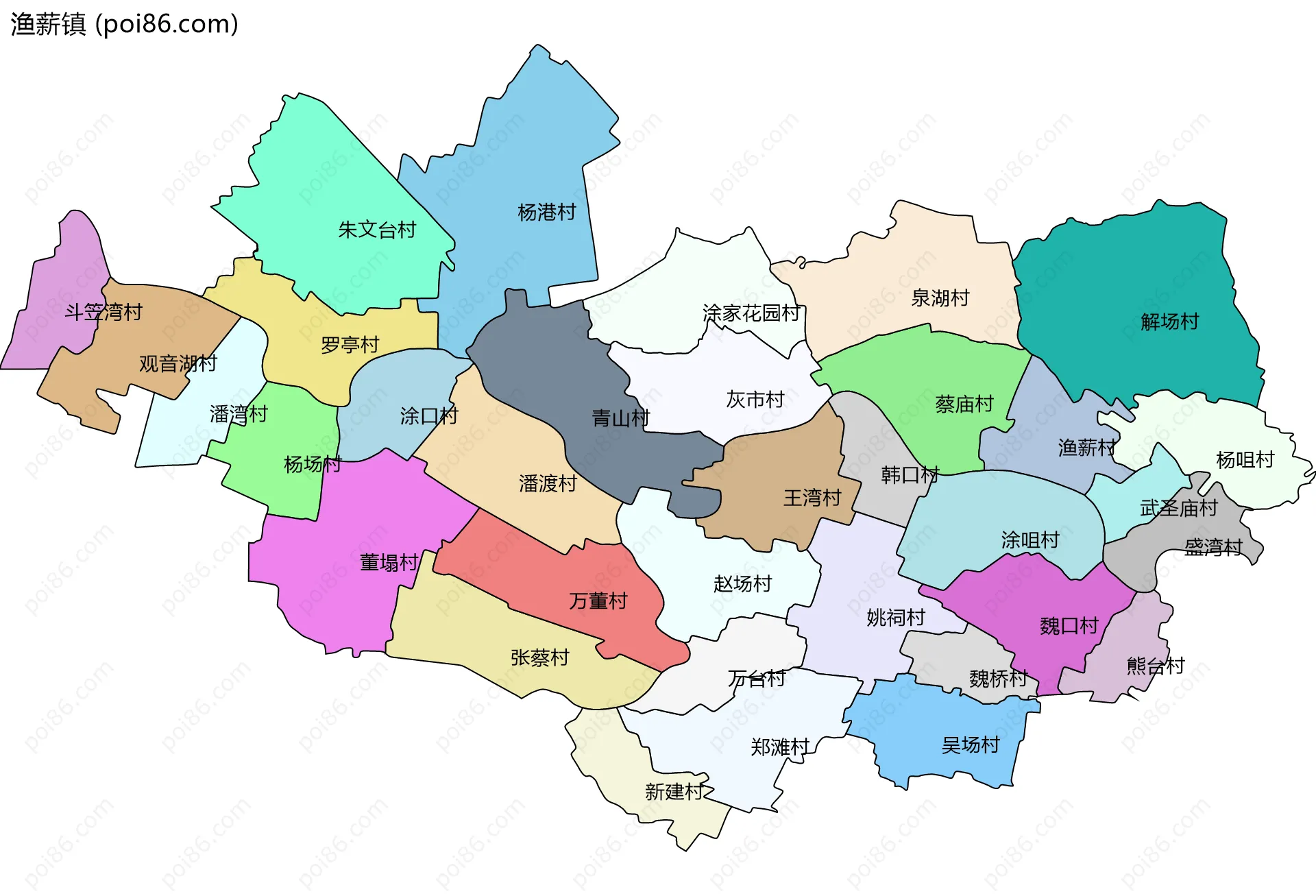 渔薪镇边界地图(五级行政区划)