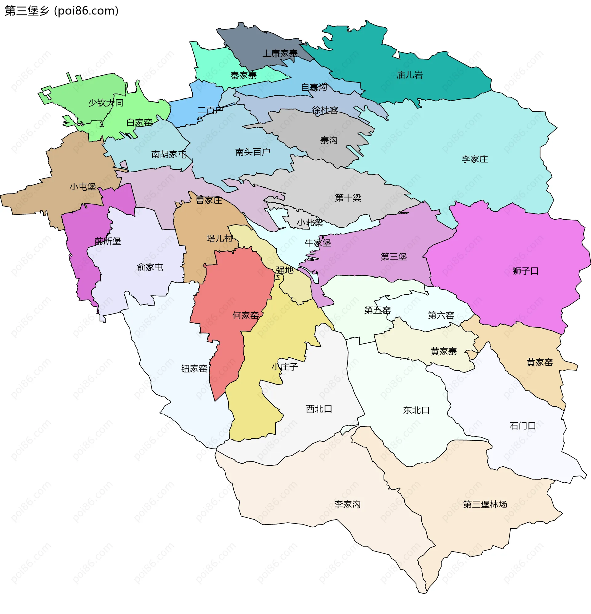 第三堡乡边界地图(五级行政区划)