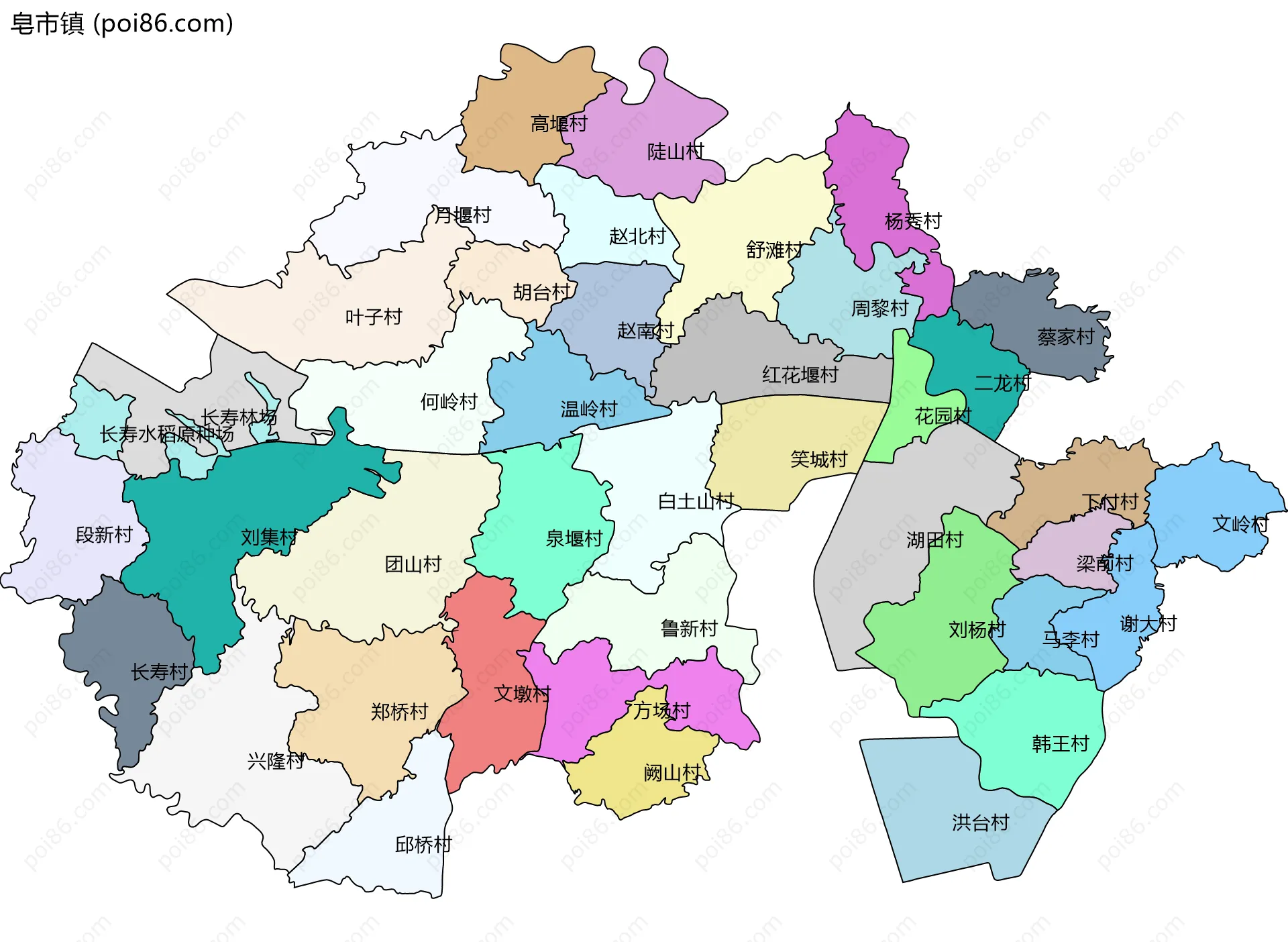 皂市镇边界地图(五级行政区划)
