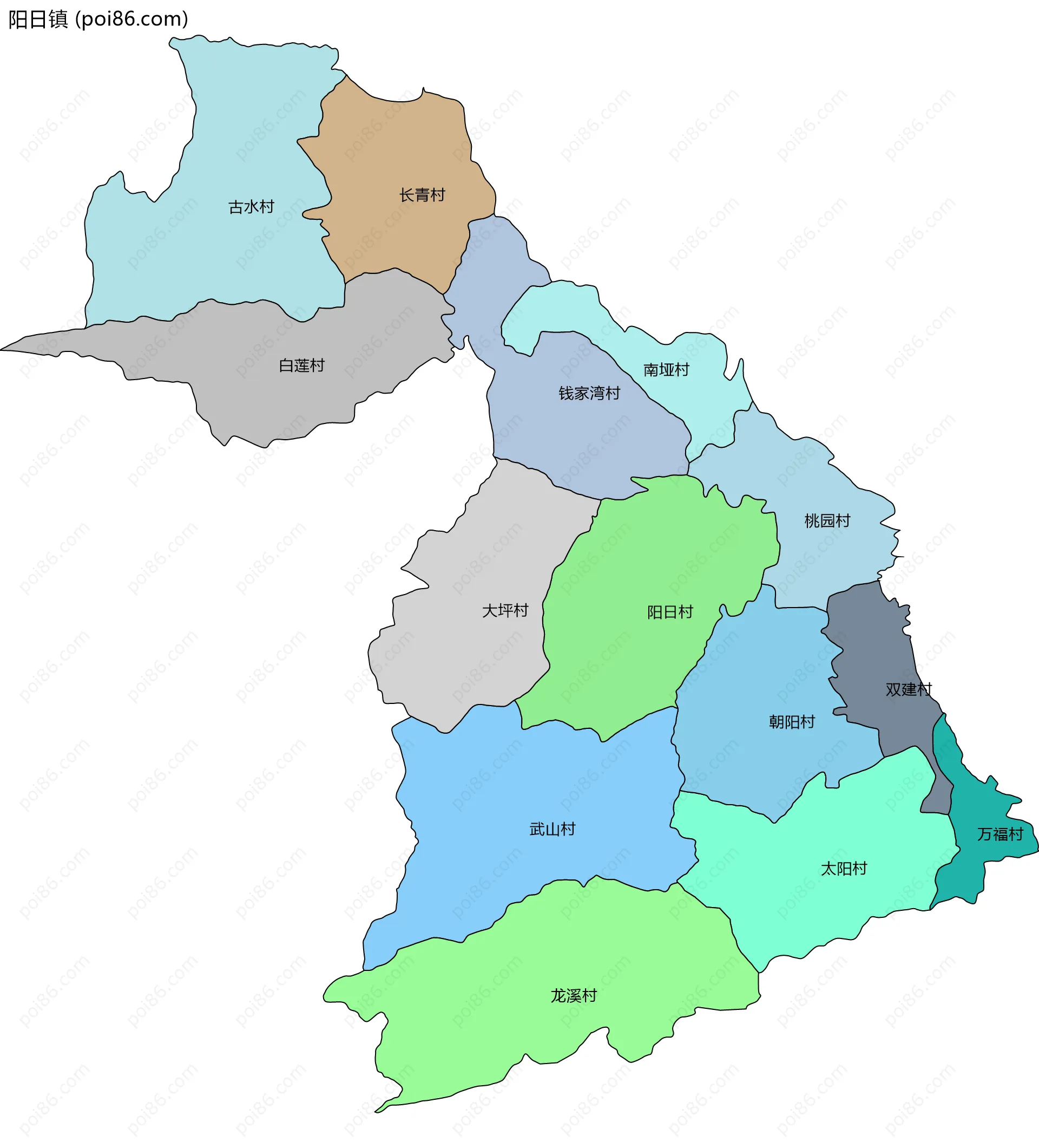 阳日镇边界地图(五级行政区划)