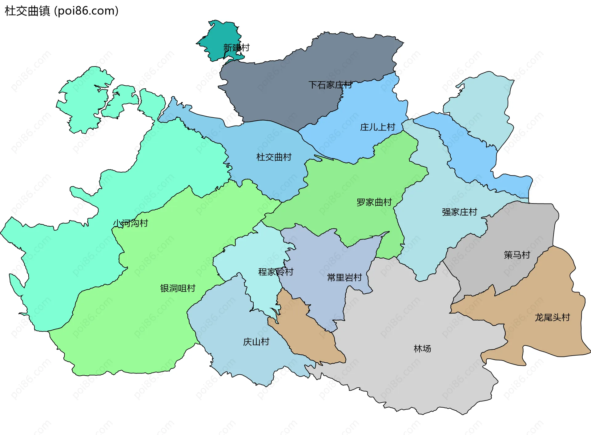 杜交曲镇边界地图(五级行政区划)