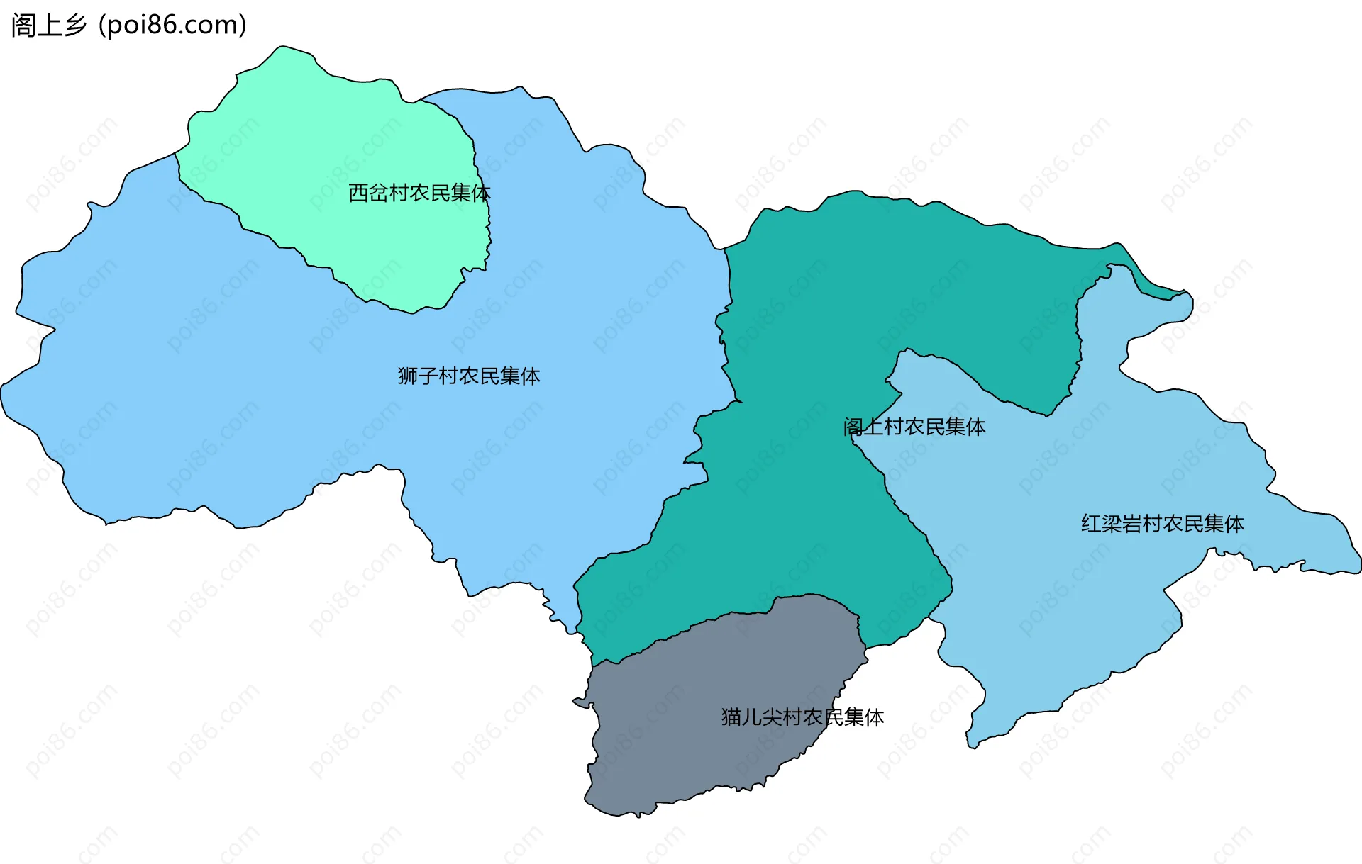 阁上乡边界地图(五级行政区划)