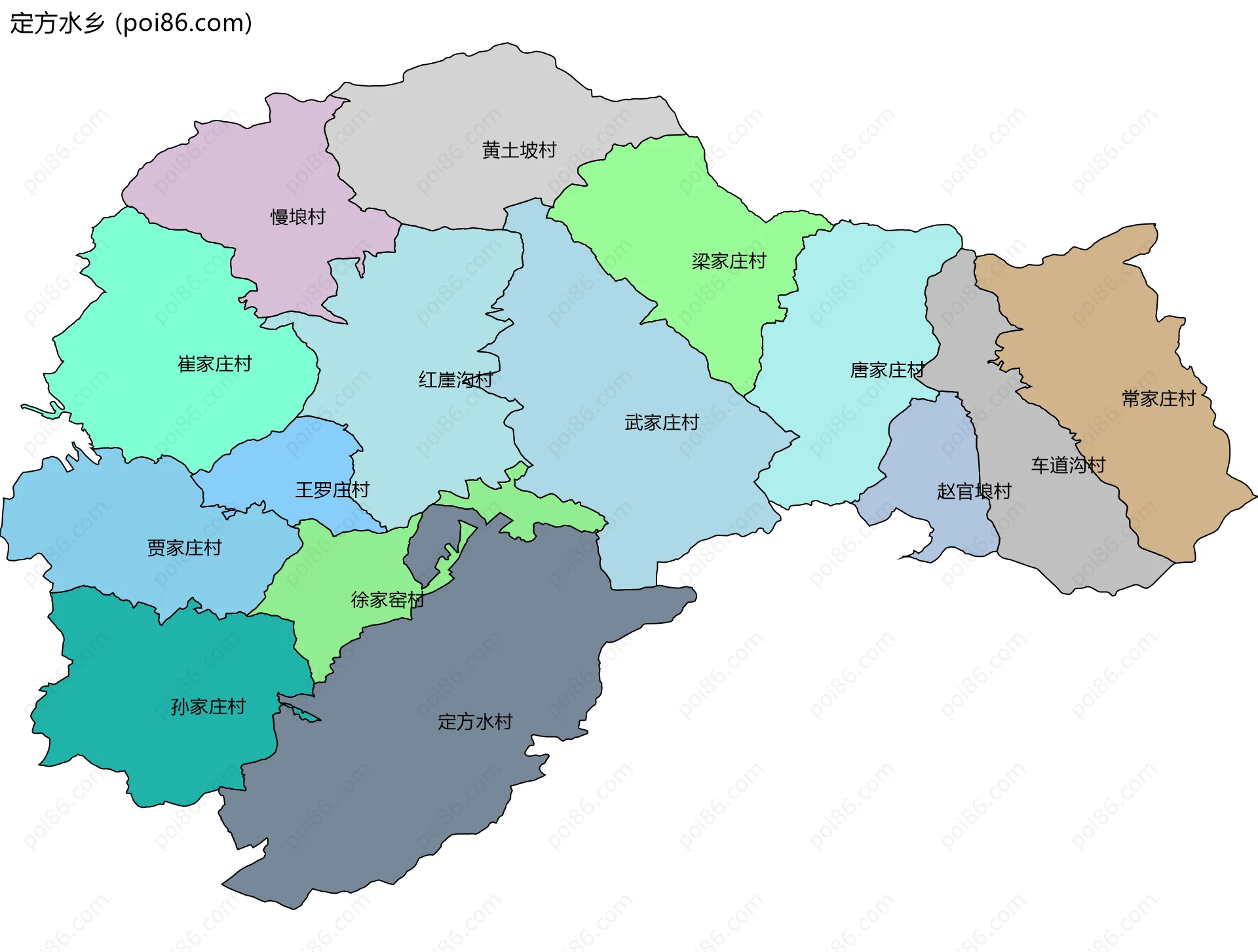 定方水乡边界地图(五级行政区划)