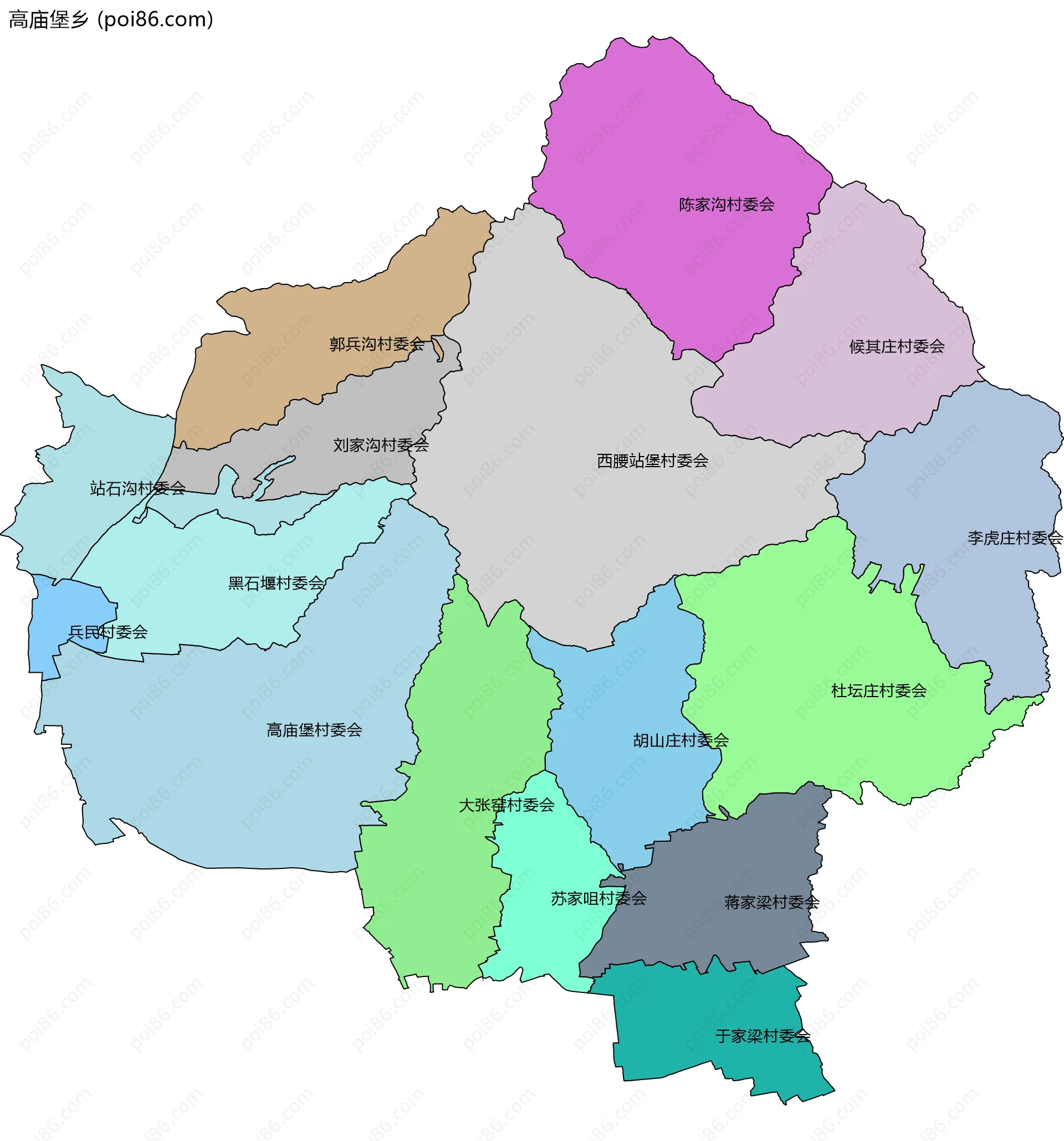 高庙堡乡边界地图(五级行政区划)