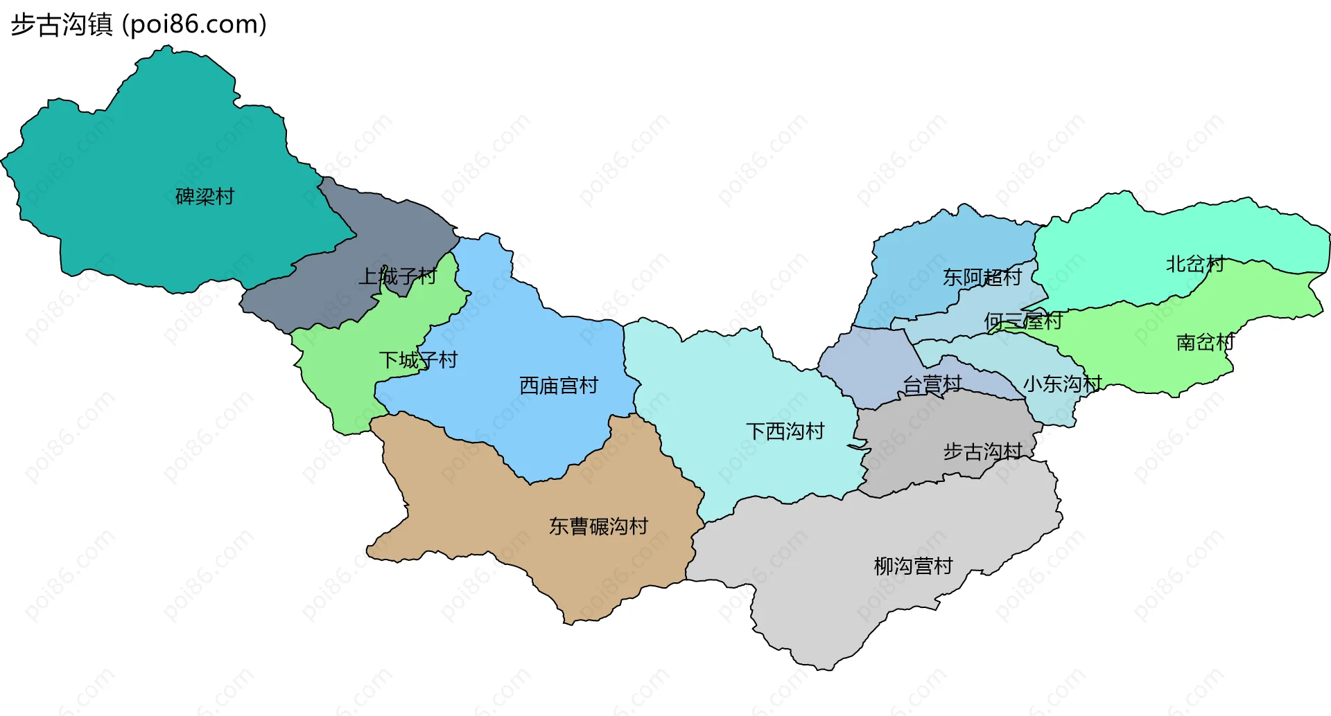 步古沟镇边界地图(五级行政区划)