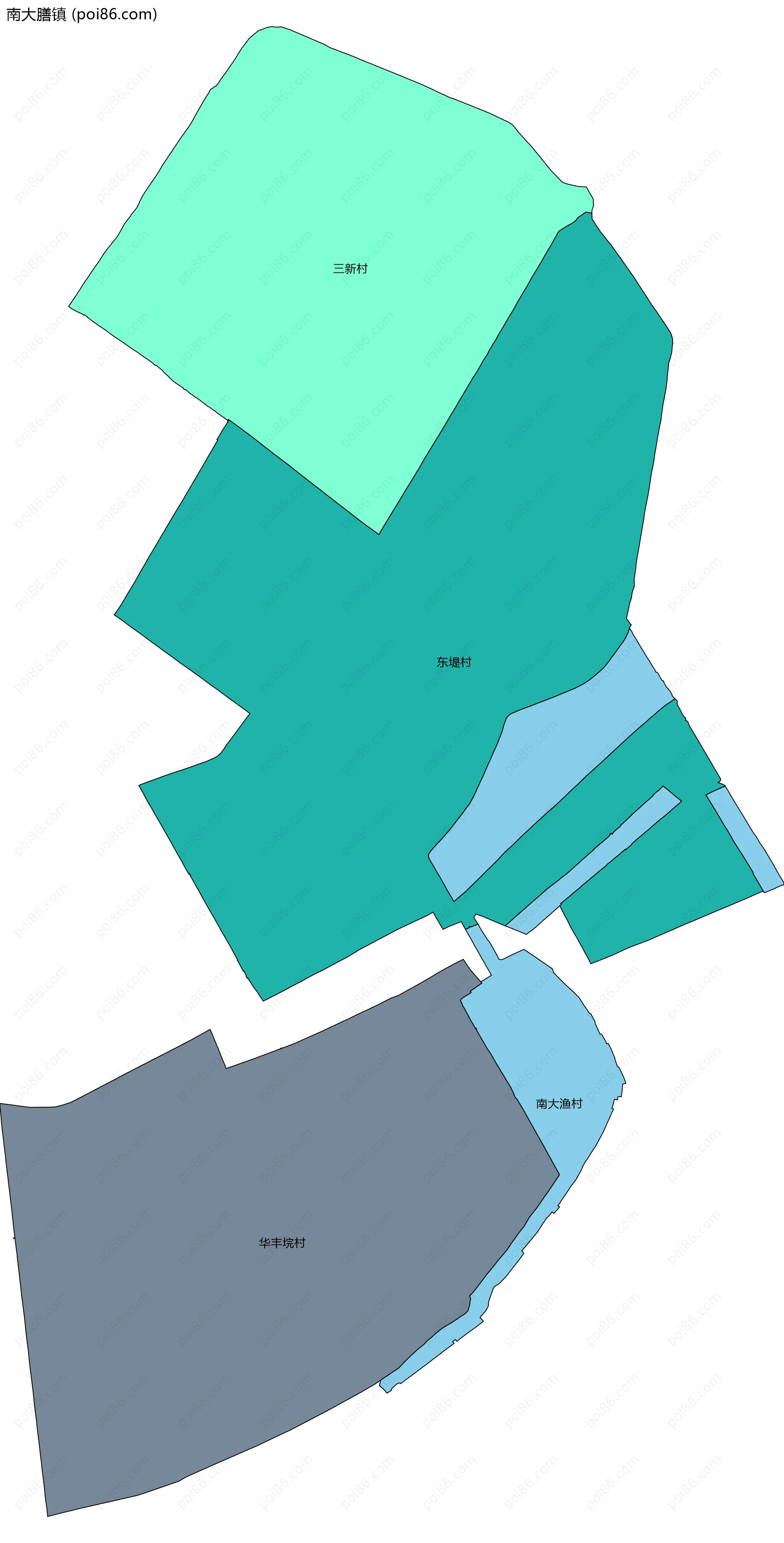 南大膳镇边界地图(五级行政区划)