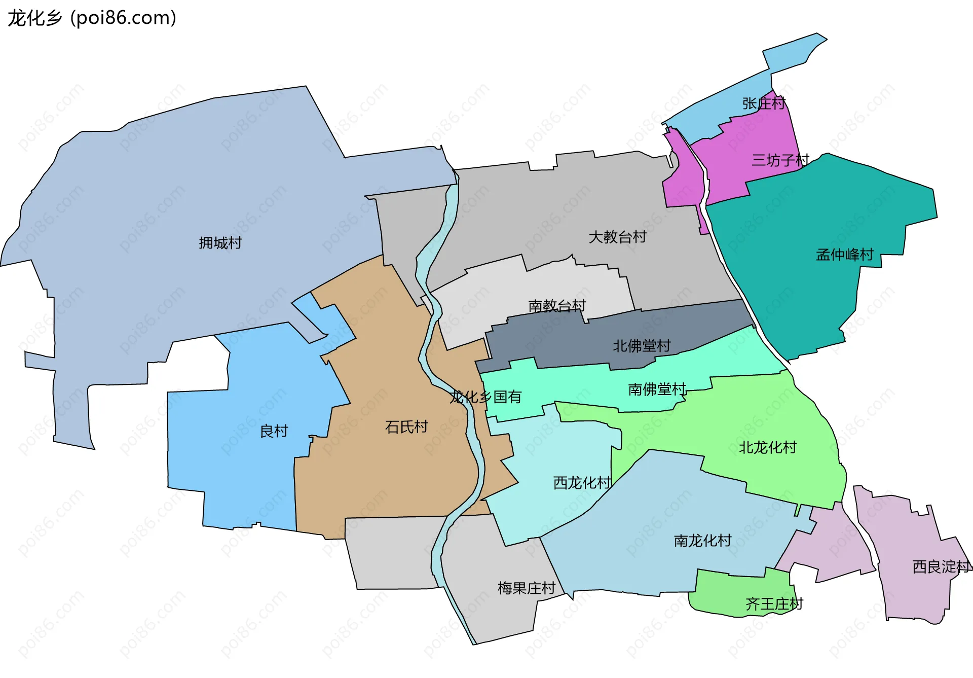 龙化乡边界地图(五级行政区划)