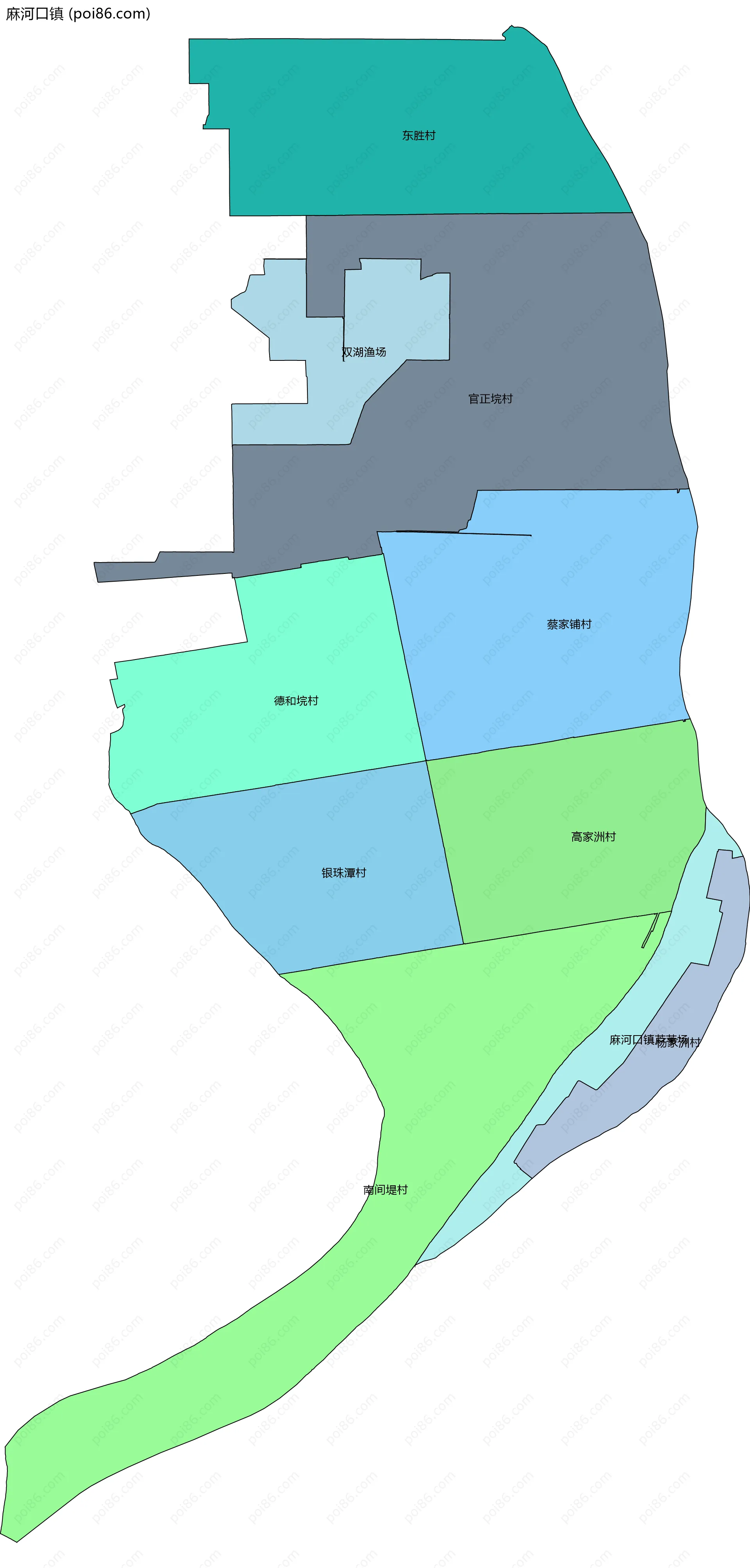 麻河口镇边界地图(五级行政区划)