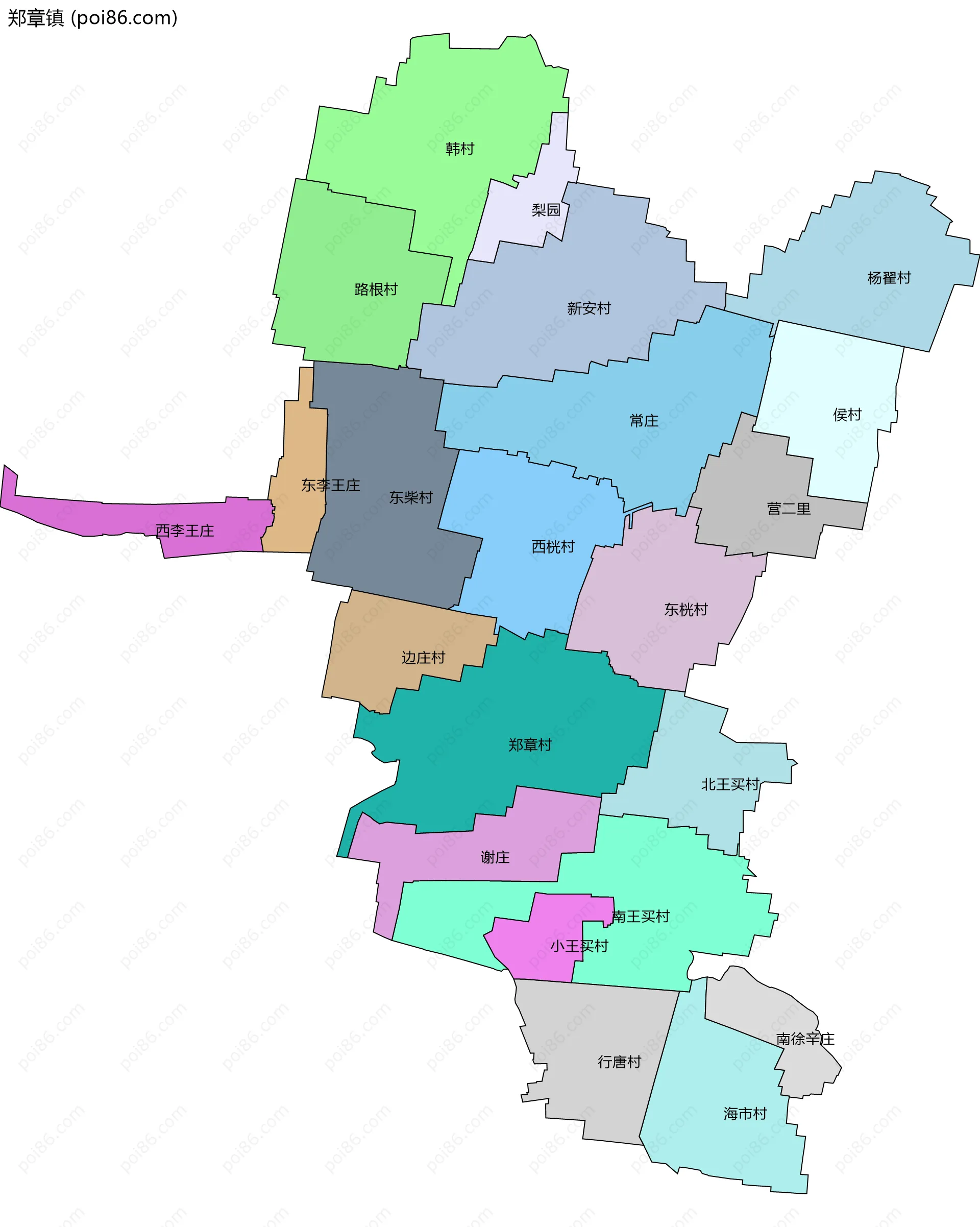 郑章镇边界地图(五级行政区划)