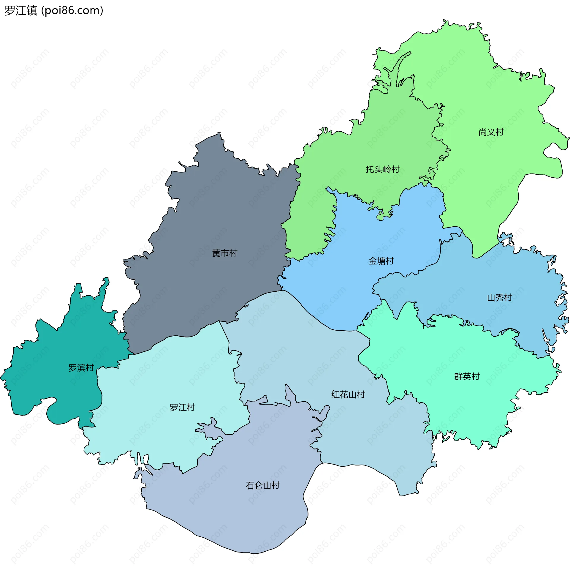 罗江镇边界地图(五级行政区划)