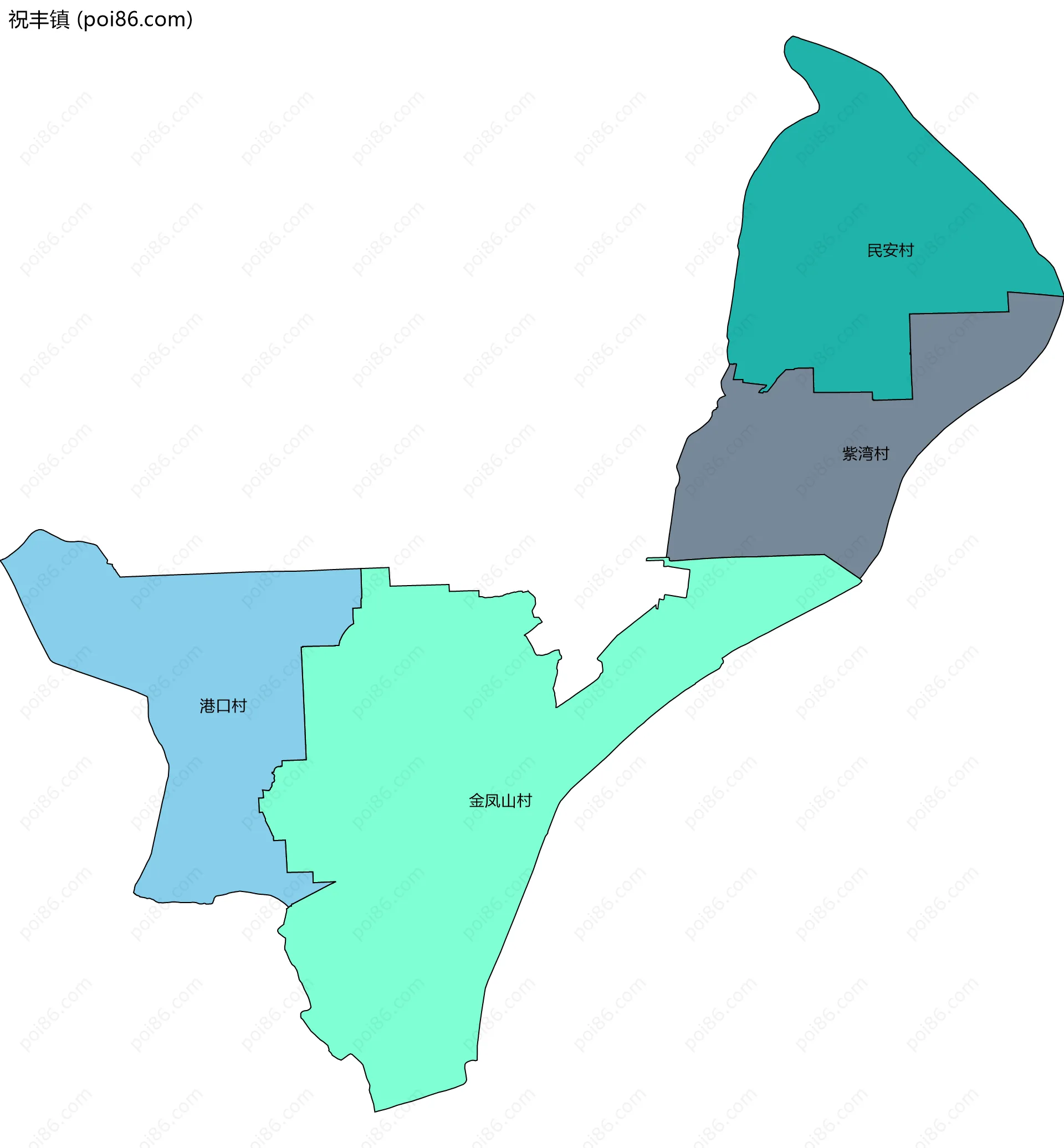 祝丰镇边界地图(五级行政区划)