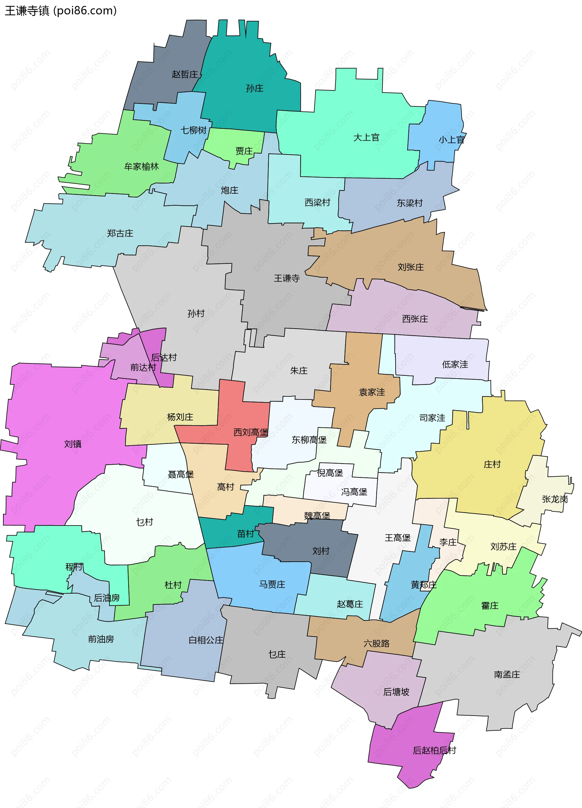 王谦寺镇边界地图(五级行政区划)