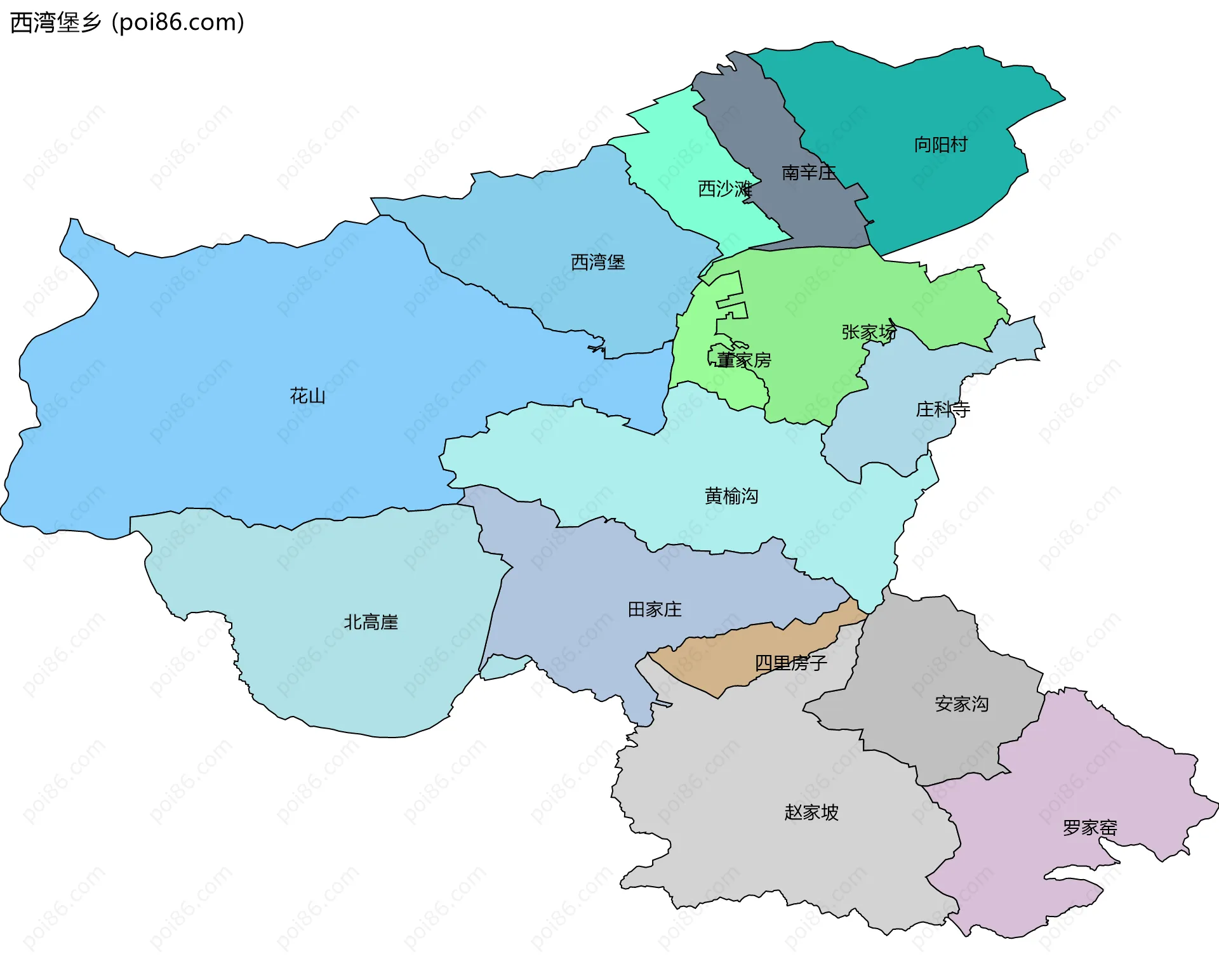 西湾堡乡边界地图(五级行政区划)