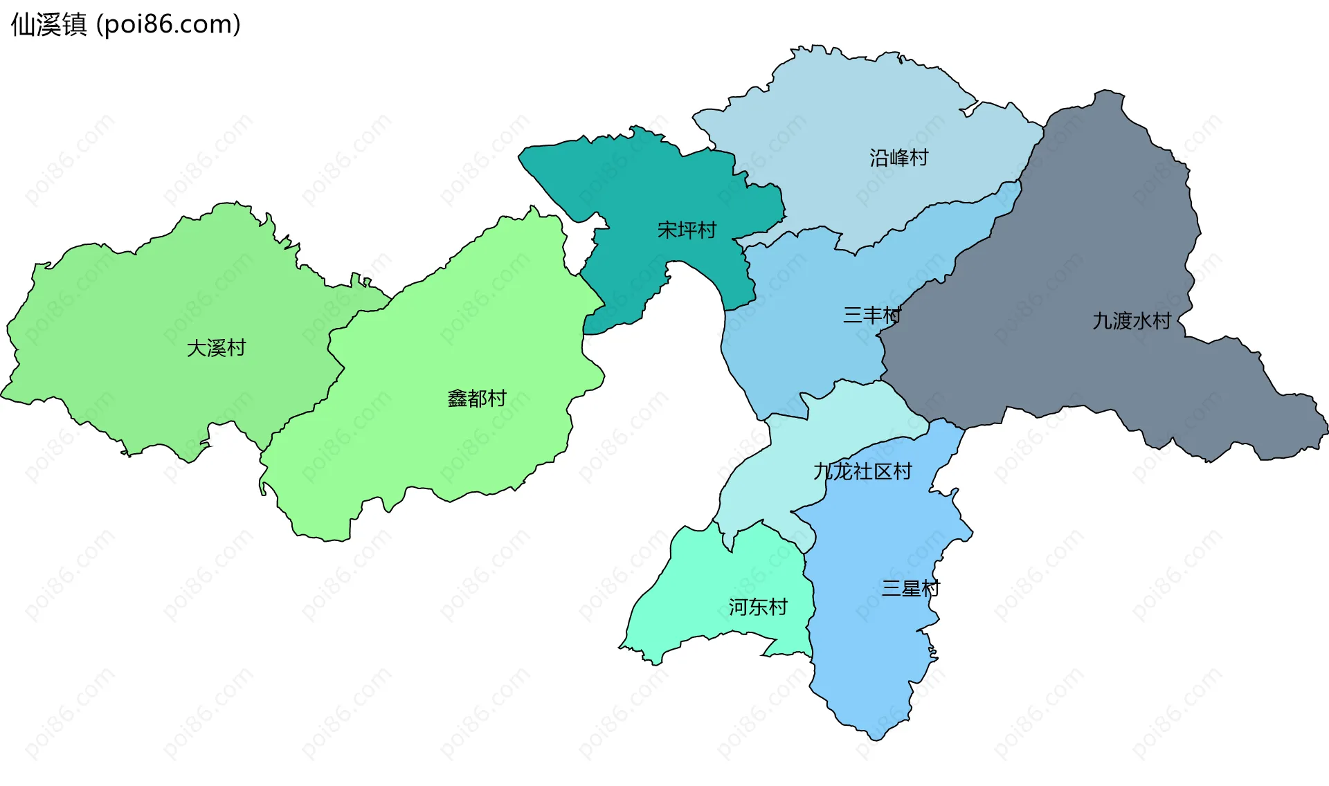 仙溪镇边界地图(五级行政区划)