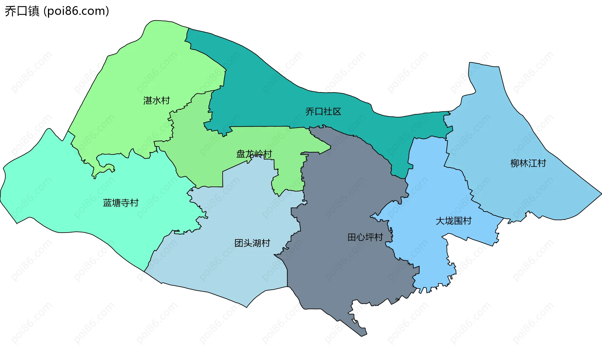 乔口镇边界地图(五级行政区划)
