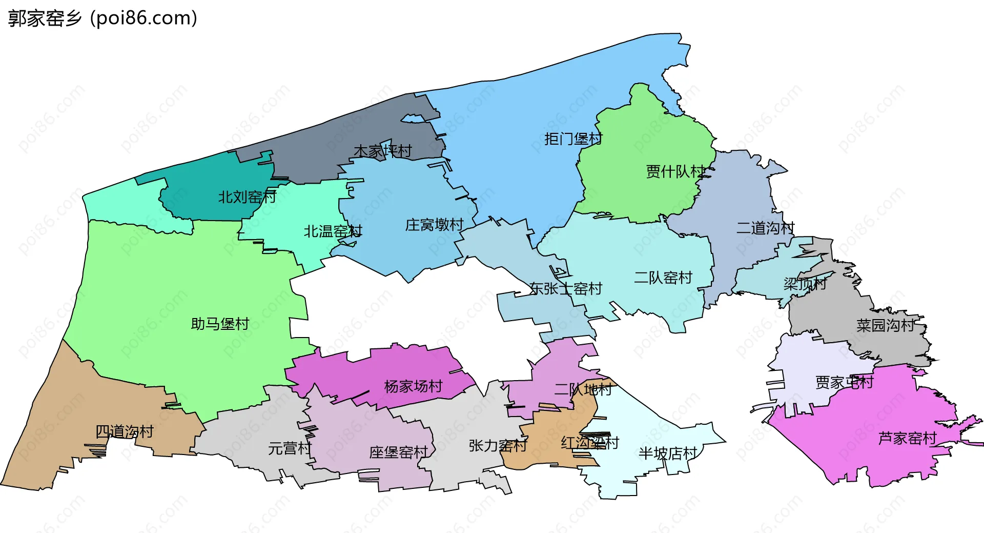 郭家窑乡边界地图(五级行政区划)