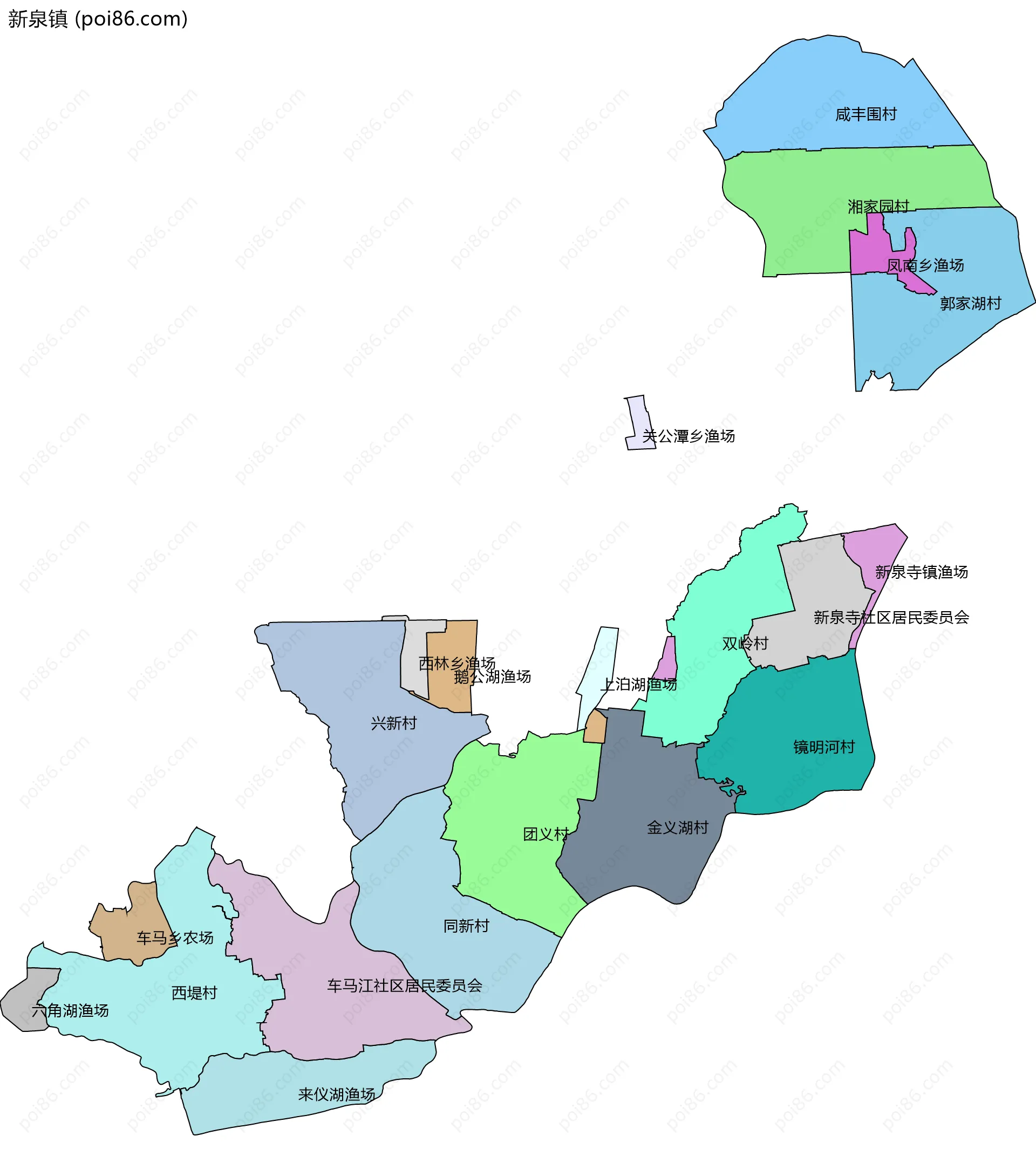 新泉镇边界地图(五级行政区划)