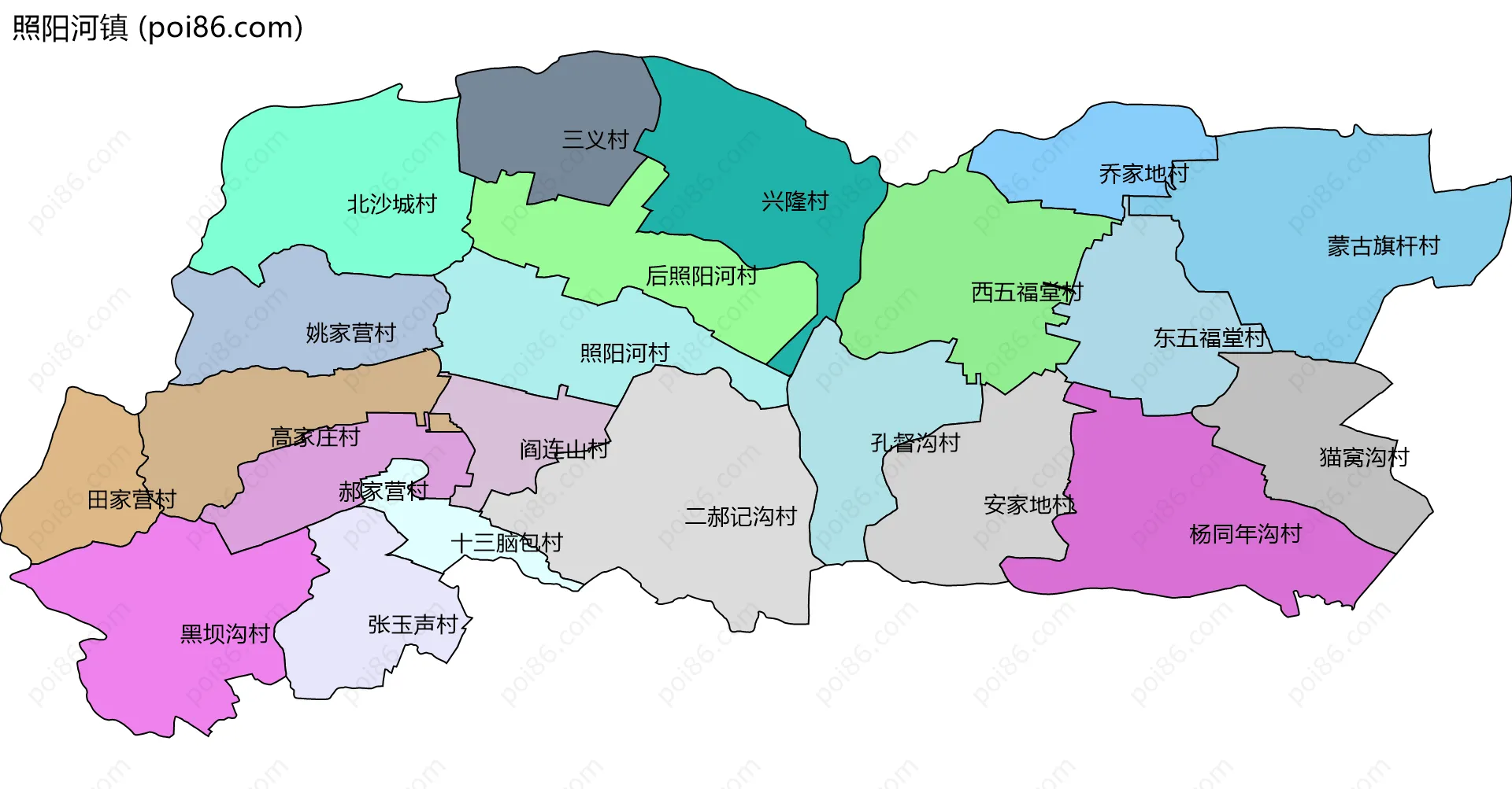 照阳河镇边界地图(五级行政区划)