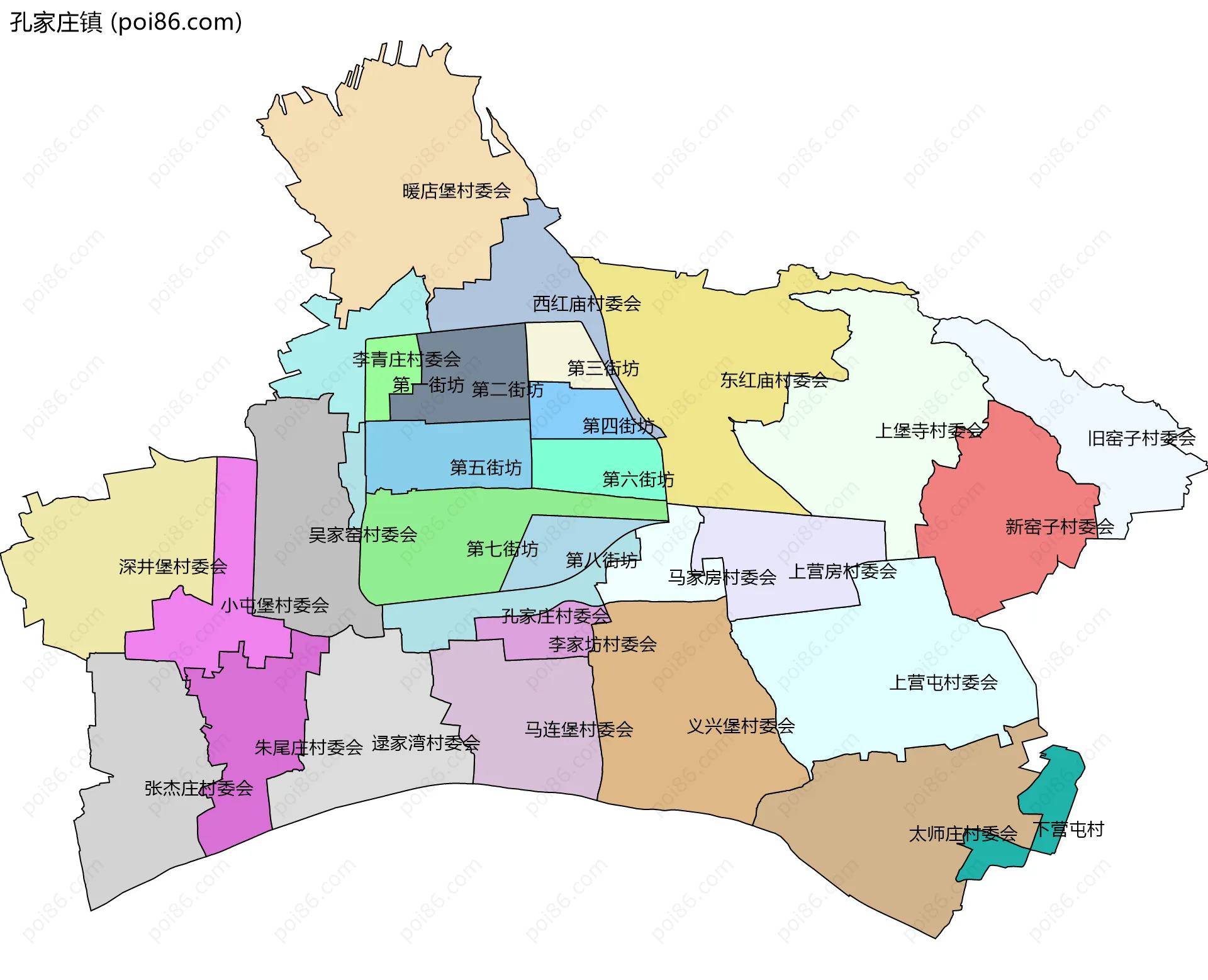 孔家庄镇边界地图(五级行政区划)