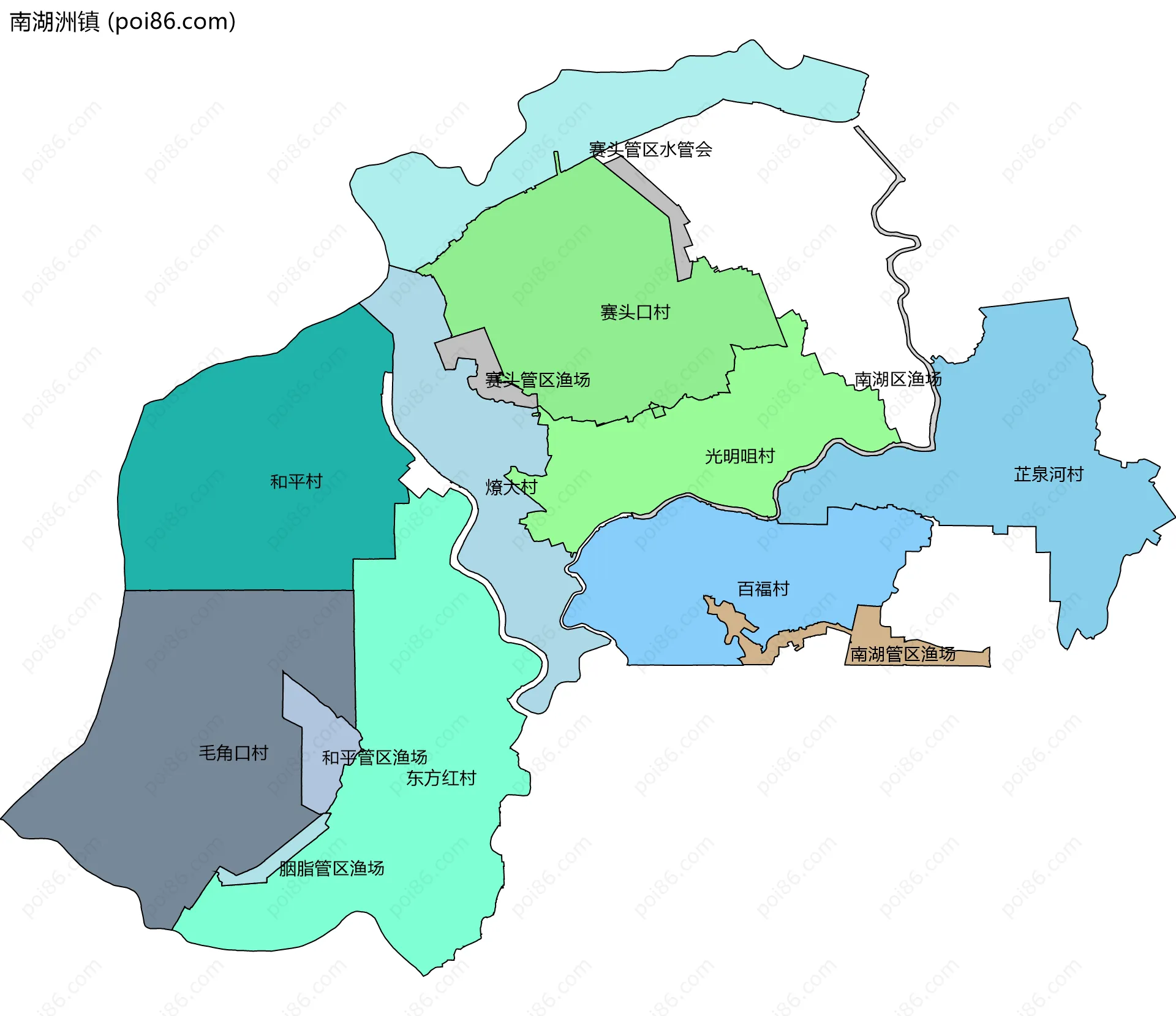 南湖洲镇边界地图(五级行政区划)
