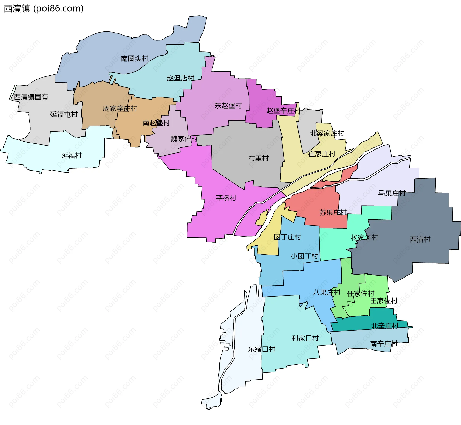 西演镇边界地图(五级行政区划)