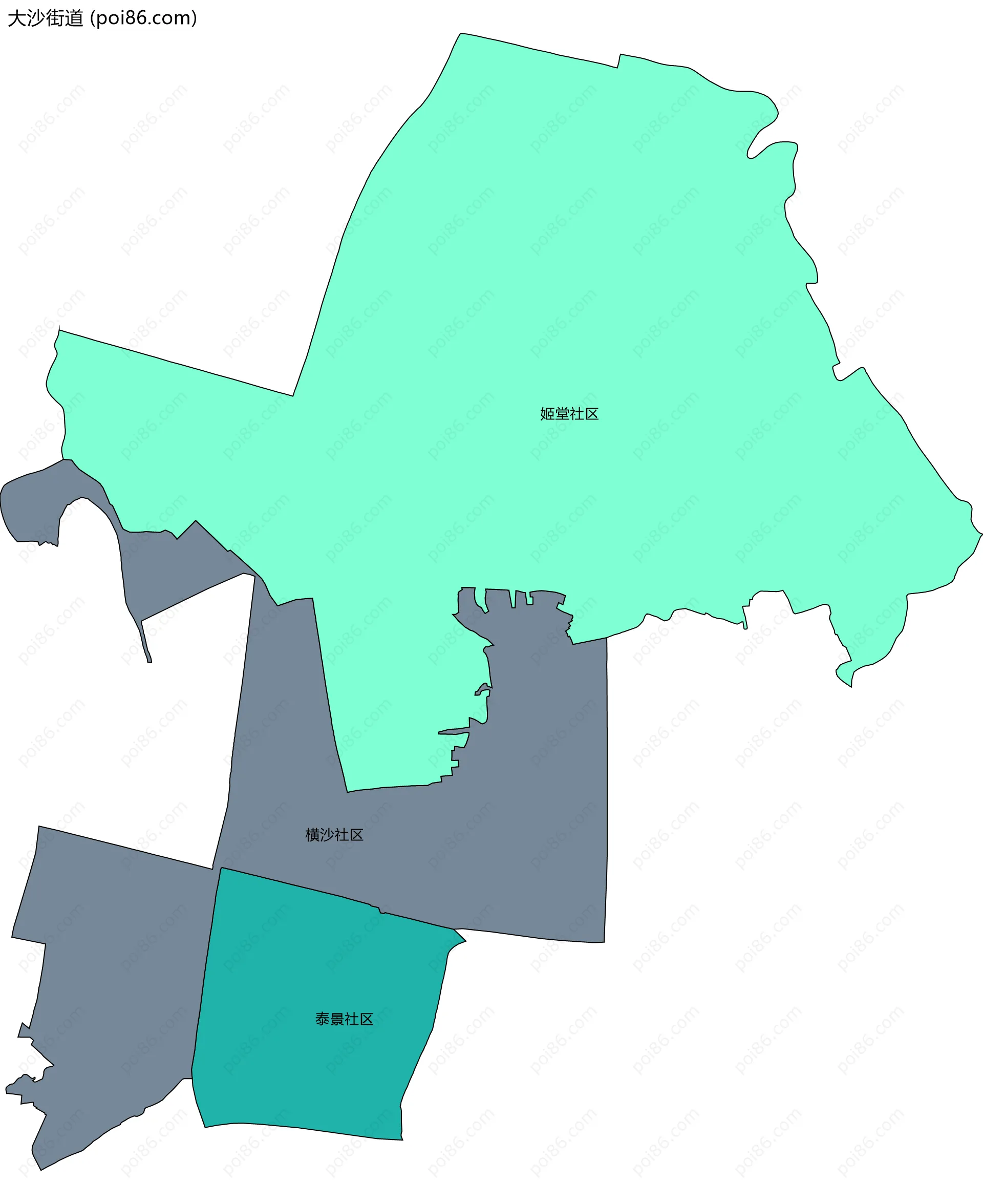 大沙街道边界地图(五级行政区划)