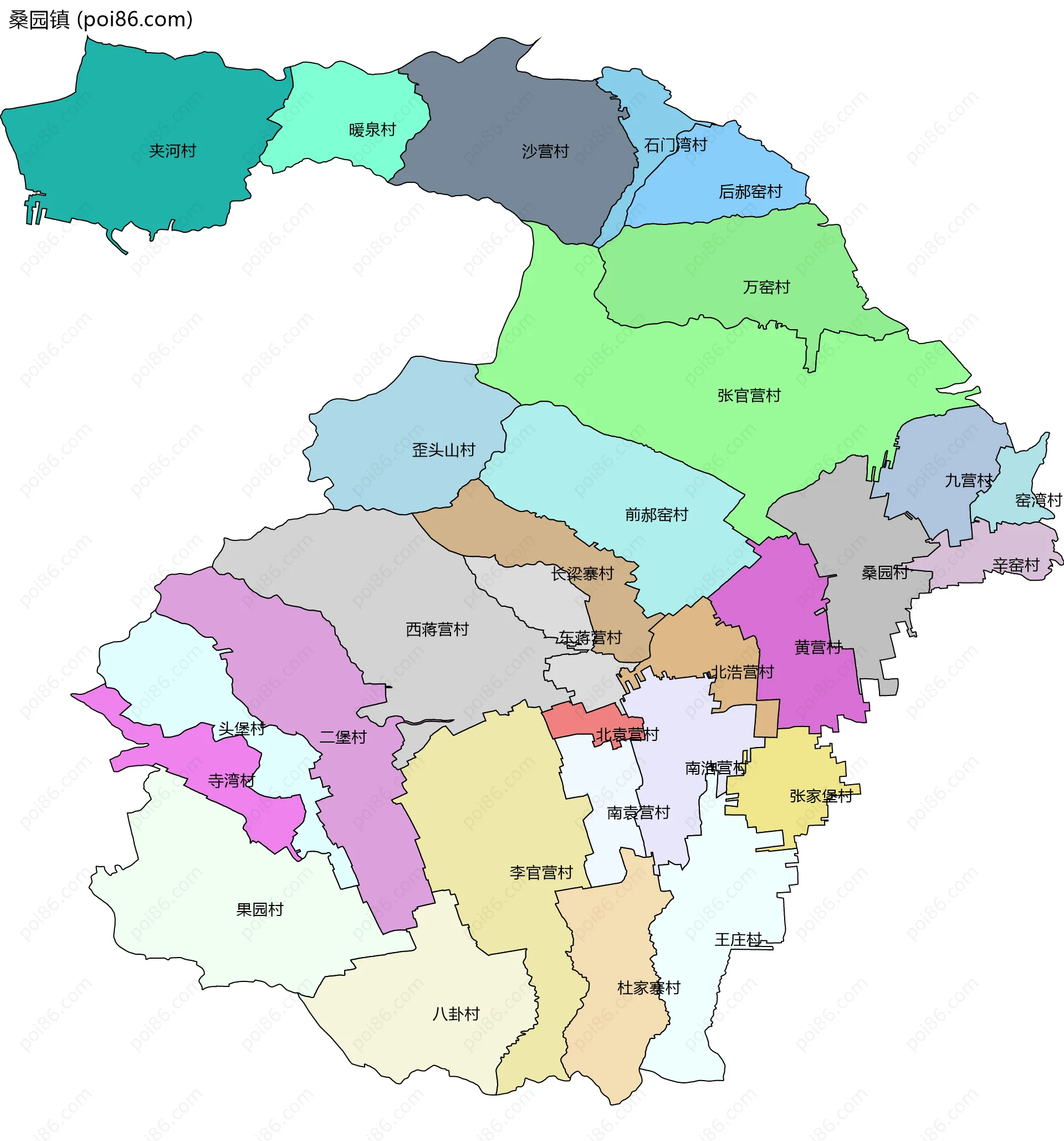 桑园镇边界地图(五级行政区划)