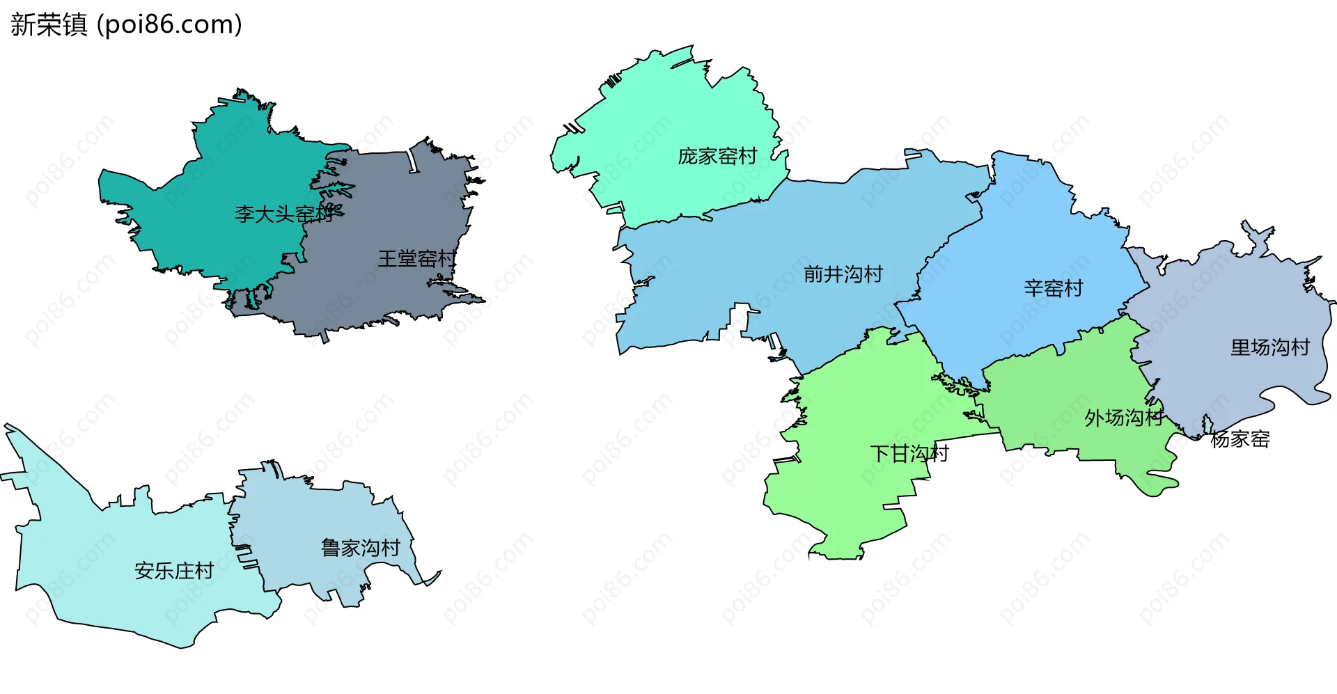 新荣镇边界地图(五级行政区划)