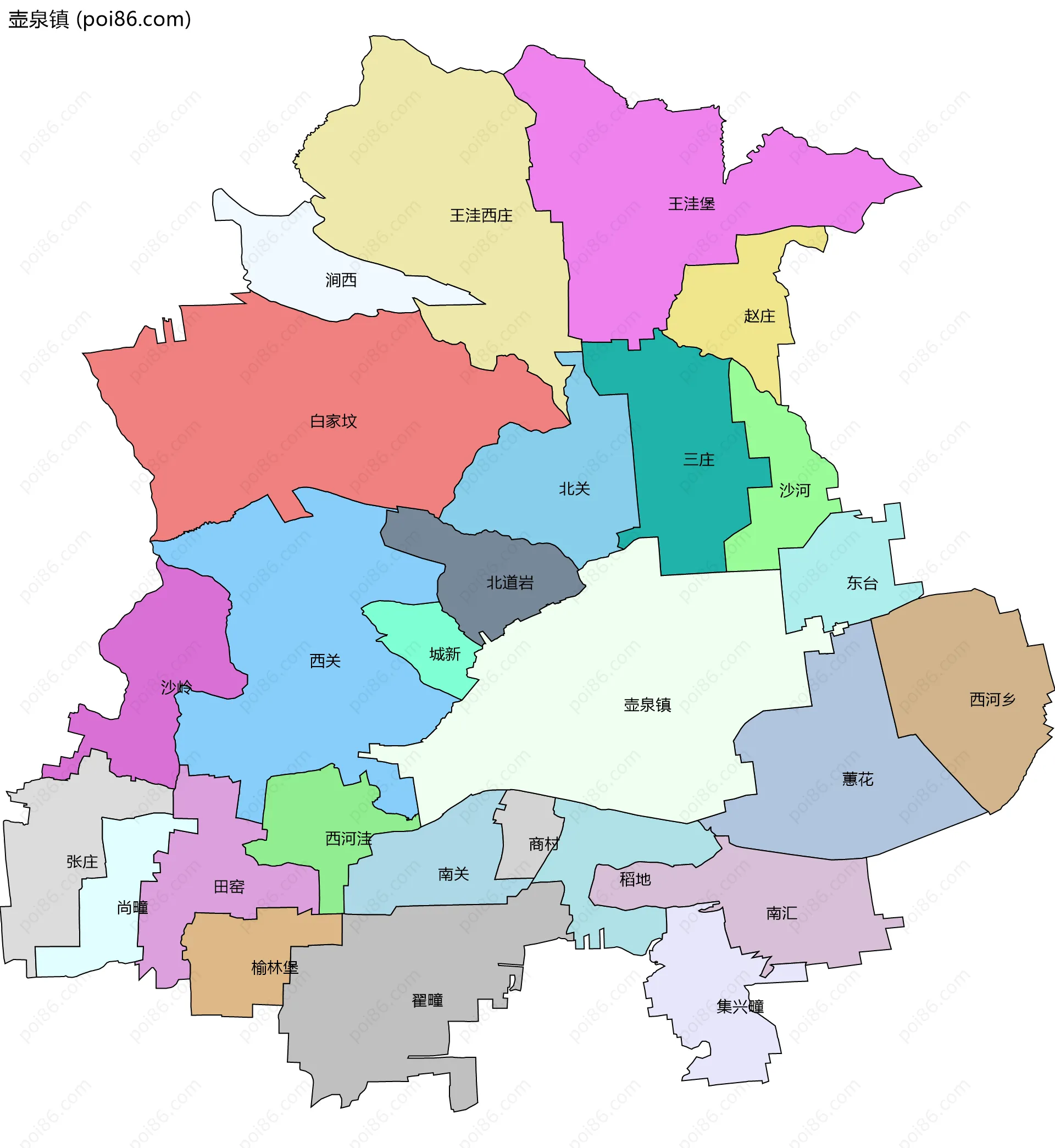 壶泉镇边界地图(五级行政区划)