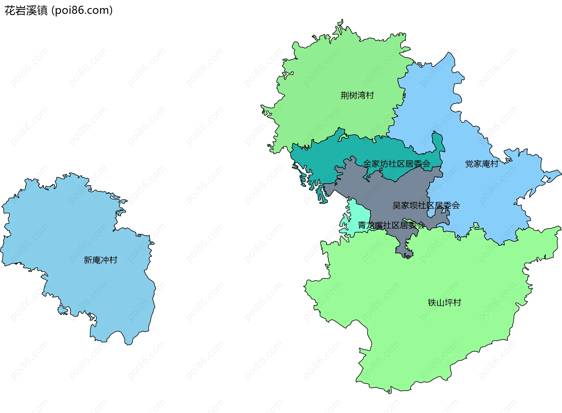 花岩溪镇边界地图(五级行政区划)