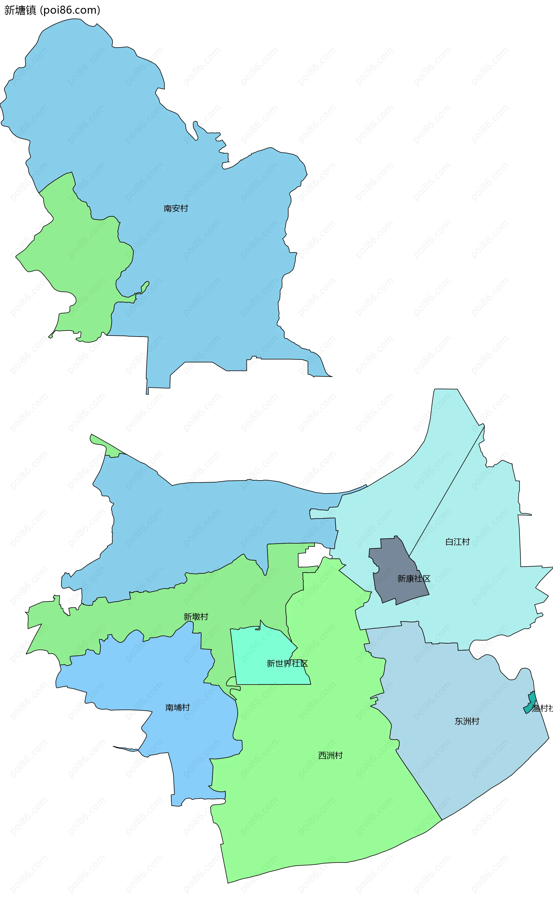 新塘镇边界地图(五级行政区划)