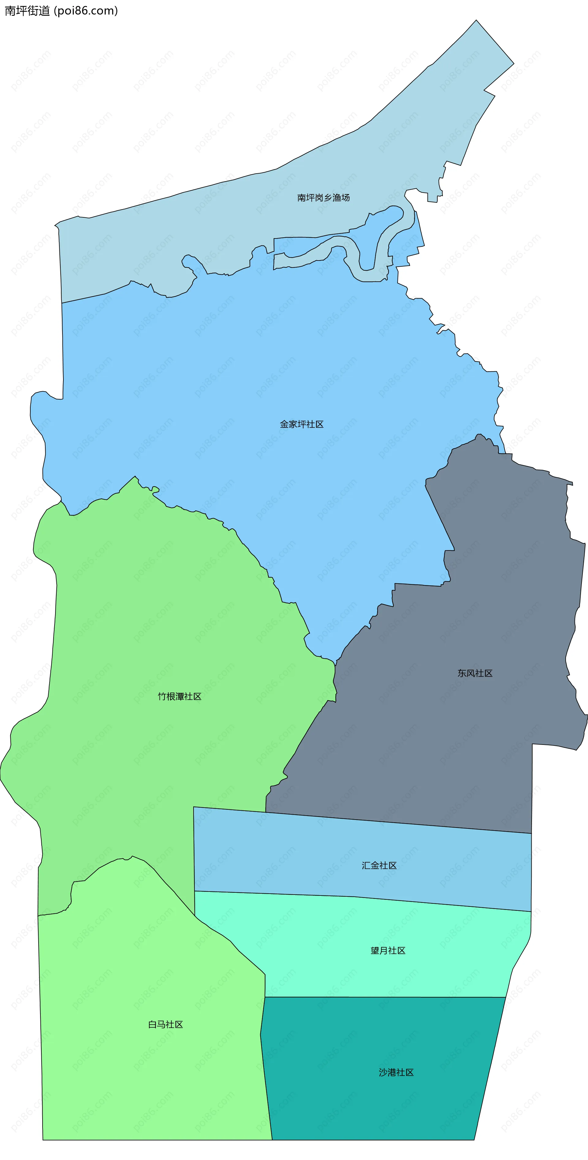 南坪街道边界地图(五级行政区划)