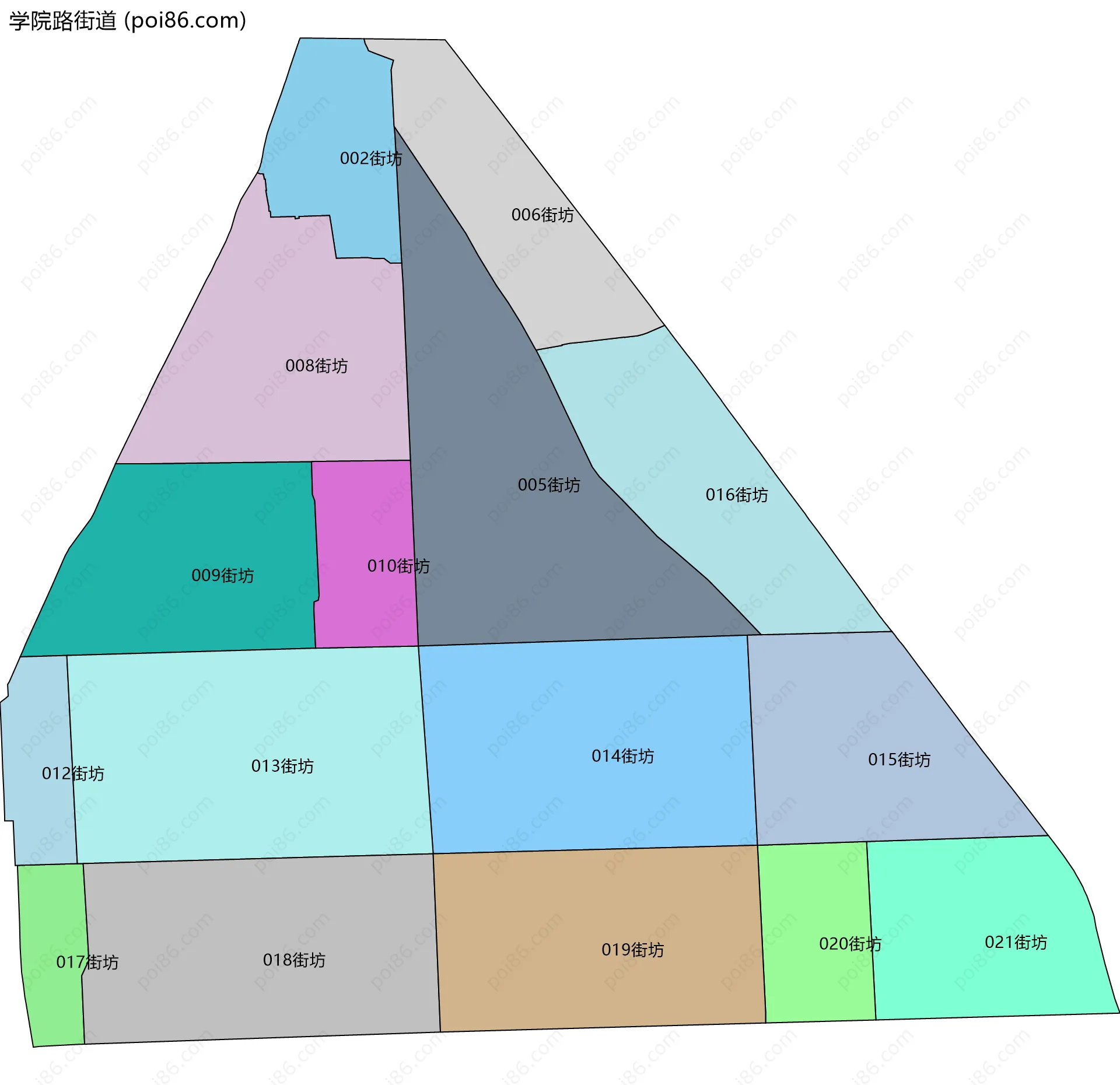 学院路街道边界地图(五级行政区划)