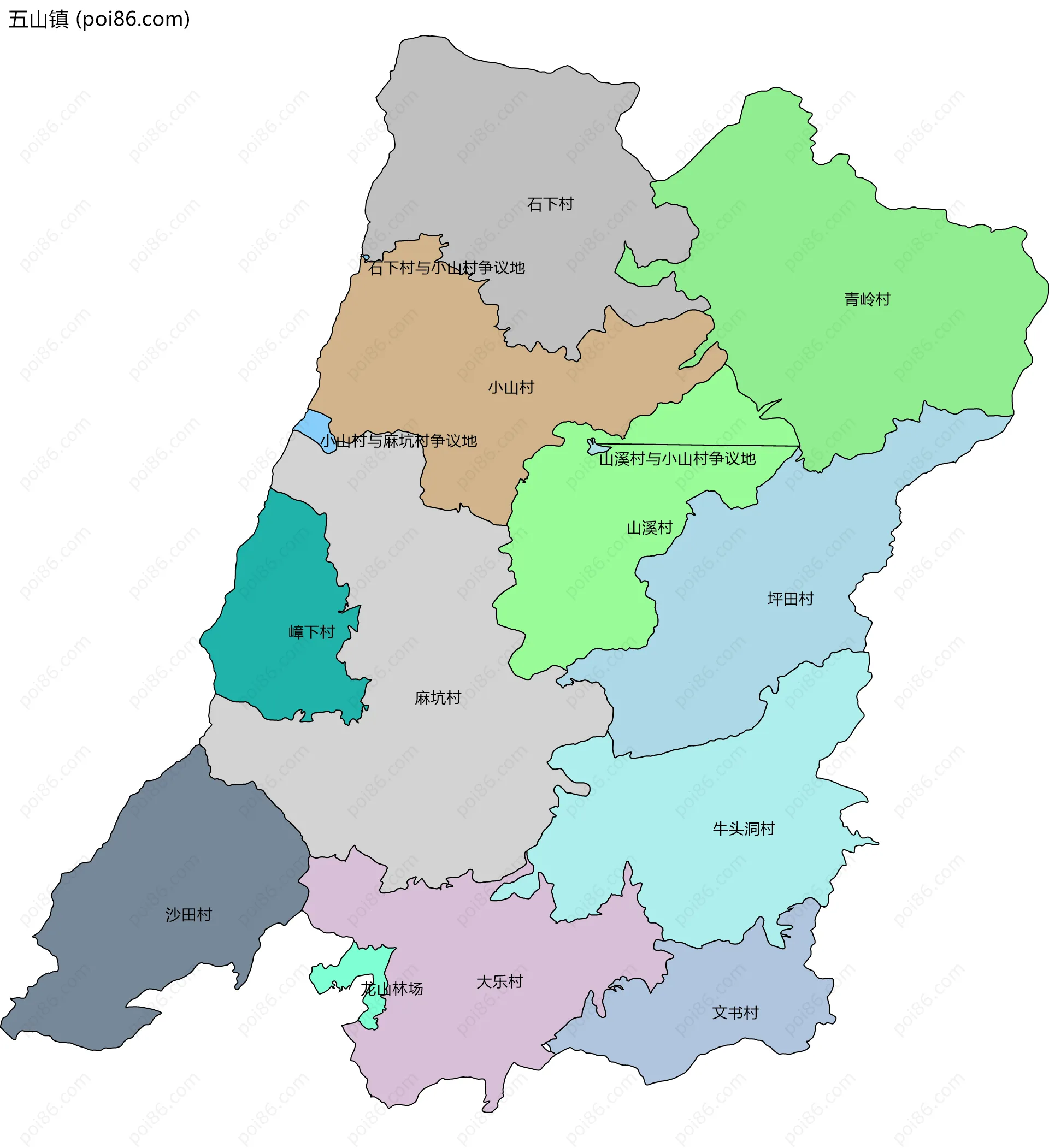 五山镇边界地图(五级行政区划)