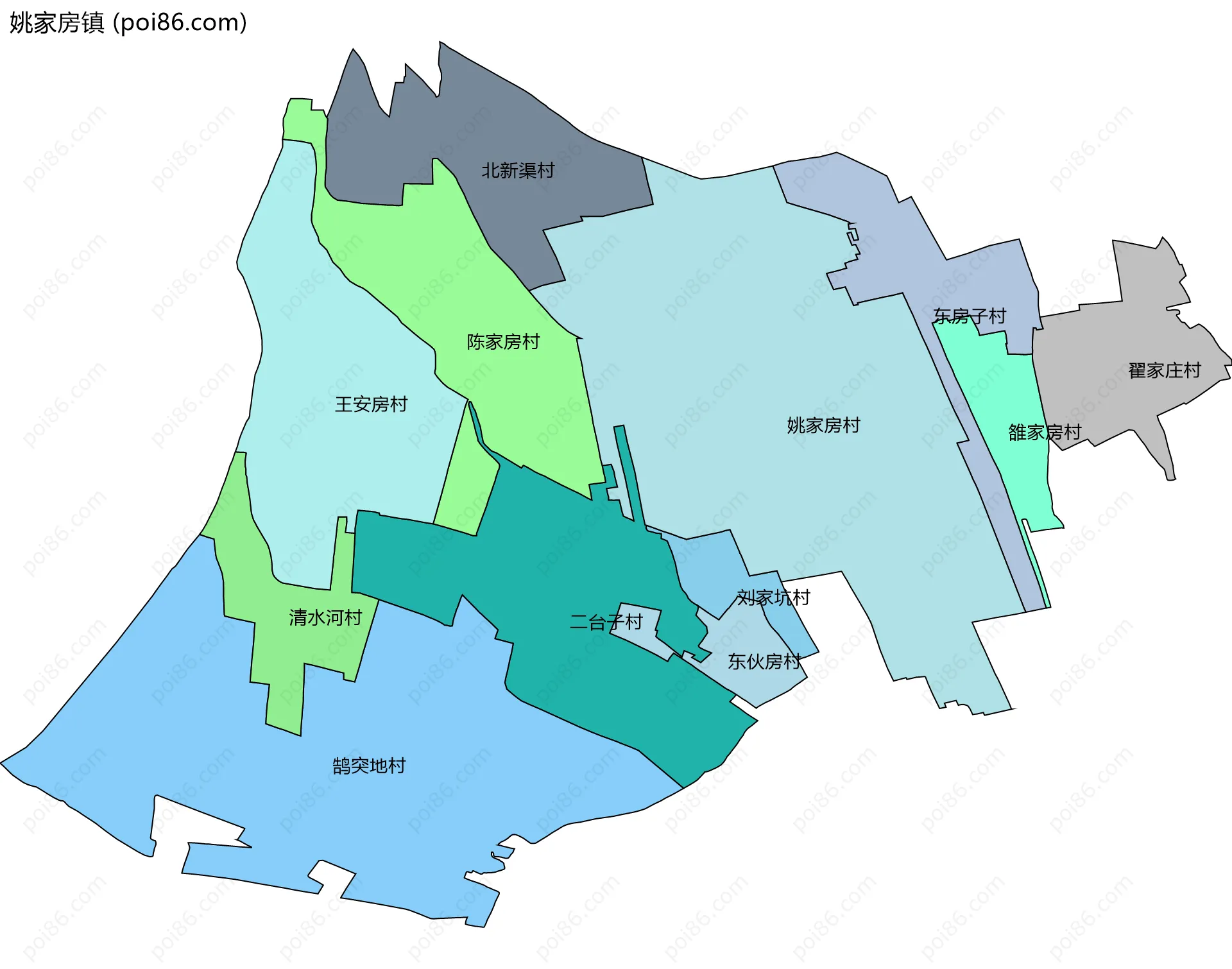 姚家房镇边界地图(五级行政区划)